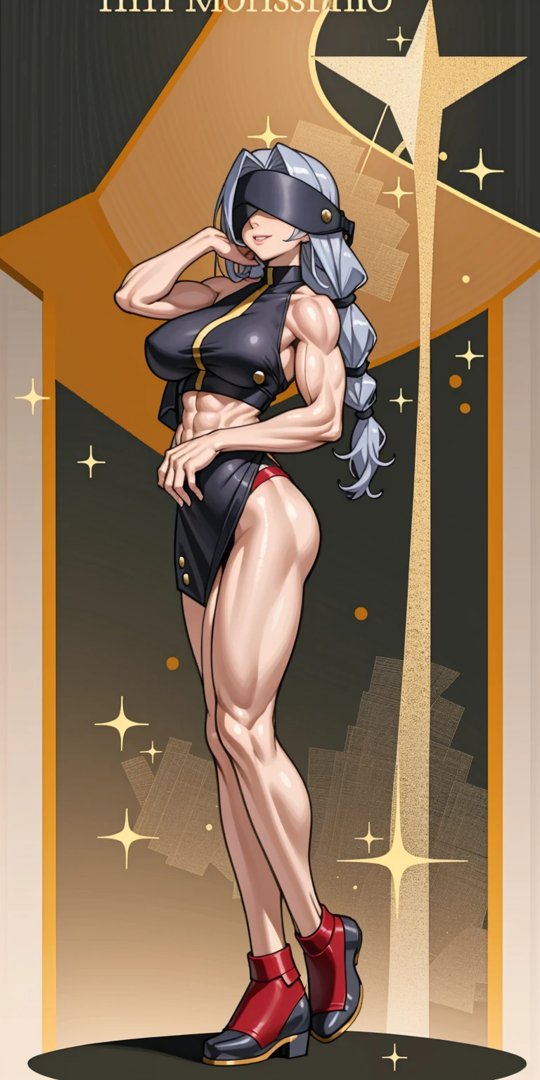 (Masterpiece, plain background:1.2) Female full body, standing straight symmetrical feet together, blood dark elf, dark skin, long messy white hair, short elf ears, circlet, yellow eyes, 1990s (style), female 1sologirl slingshot micro bikini, barefoot, bare handcuffs