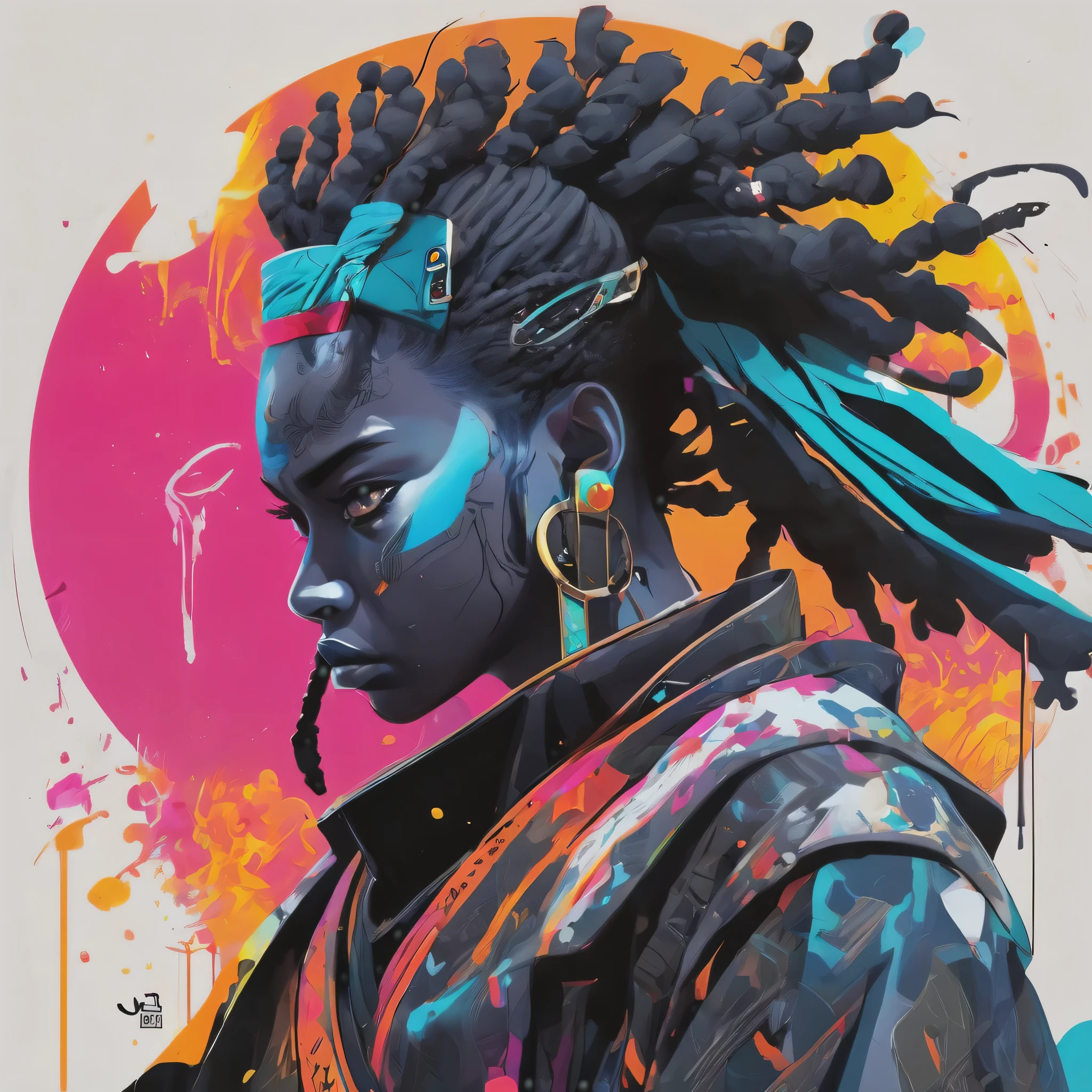 Iai、male、men,samurai Default_spiral_up_Full body photo、Geometric、Cyberpunk art、Blowing in the wind、Full body photo、afroman_vaporvave_spray_art_product_firefigh、modern, Op art, god rays、 Digital Cyberpunk Anime Art, rossdraws cartoon vibrant、by Alfons Mucha, Action painting, Minimalism、Contemporary art、Digital anime illustration, Great art style, 2D digital illustration, rossdraws cartoon vibrant, In the style of digital illustration、modern, Op art、Fine Arts、Fine Arts,Conceptual art, Color Field painting、With dreadlocks and a sword、Anime characters, Afro Samurai, pretty Afro Samurai, Gweiz style artwork, very beautiful Cyberpunk Samurai, warrior, Beautiful digital art, 2. 5D CGI Anime Fantasy Artwork, As a samurai, Samurai Style, Artjam and Athi Gairan, Cyberpunk Samurai