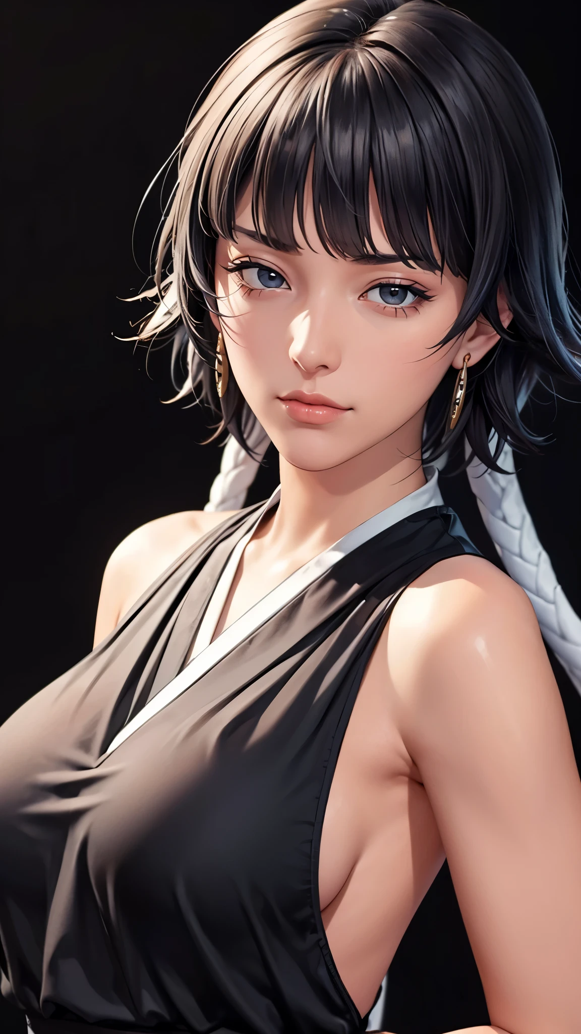 （（（完美figure，figure，solo， （（（japanese clothes, ））），（（（sui-feng, short hair, short hair with long locks, sideboob））），((masterpiece)),high resolution, ((Best quality at best))，masterpiece，quality，Best quality，（（（ Exquisite facial features，Looking at the audience,There is light in the eyes，(（（lol，confidence））)，））），型figure:1.7））），（（（Light and shadow，Huge breasts））），（（（Looking at the camera，black background，）））