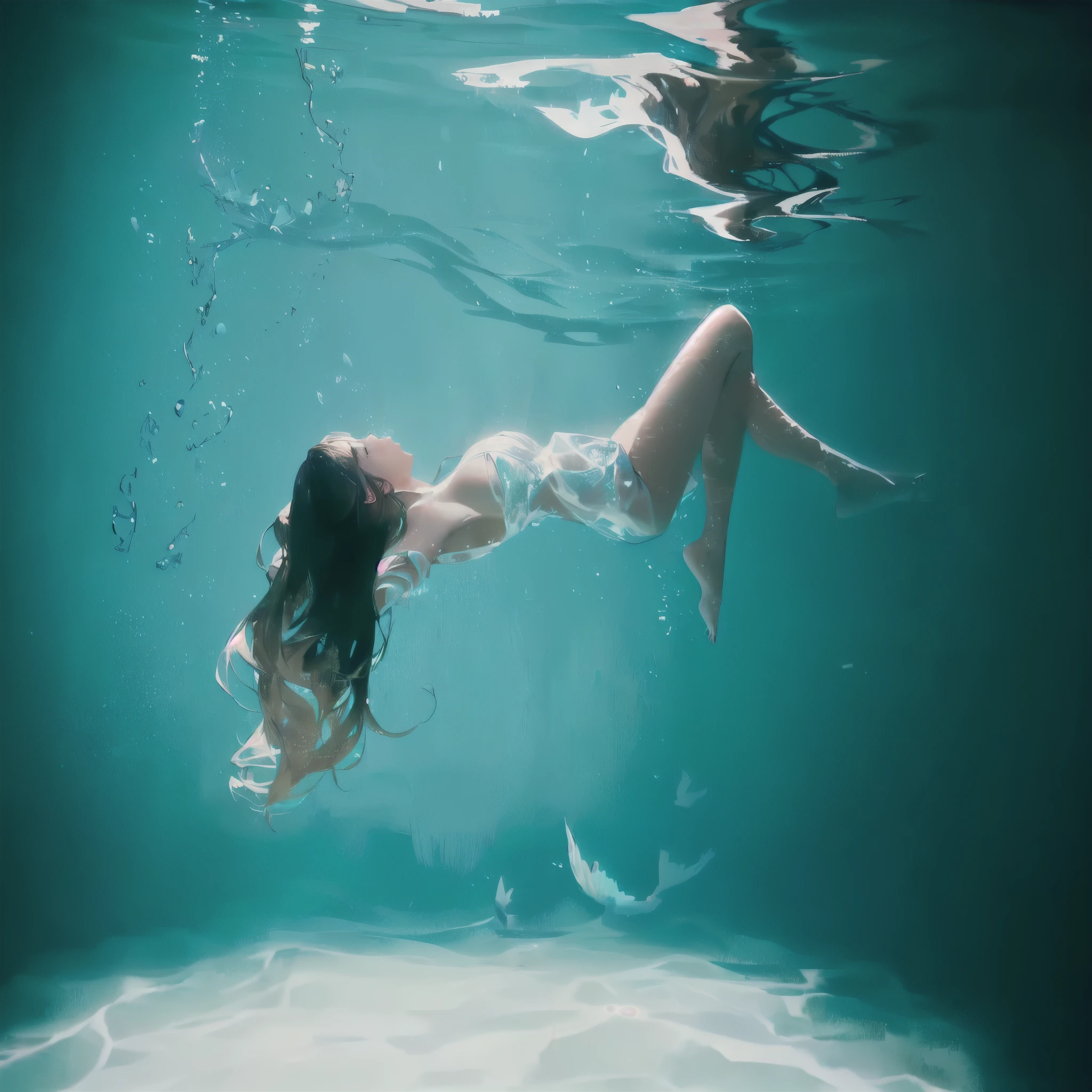 there is a woman floating in the water with a moon, float under moon light at night, a still of an ethereal, float, underwater photography, floating under water, still from a music video, floating, underwater photo, ariana grande as a mermaid, swimming across the universe, floating drowned, floathing underwater in a lake, underwater photograph, swimming in space, underwater shot