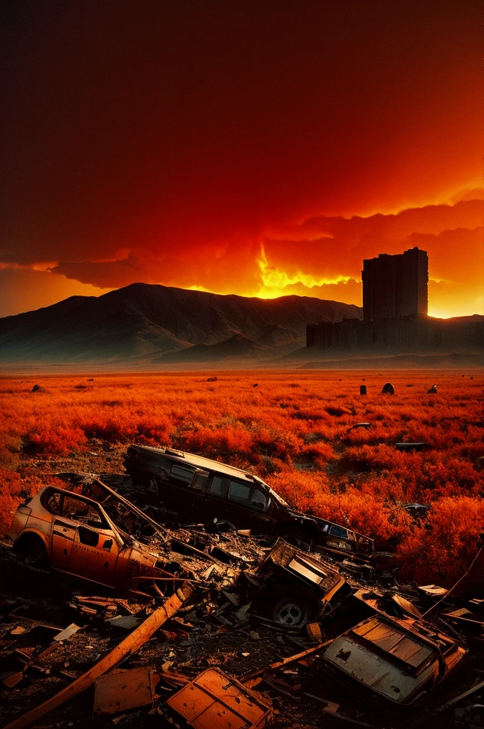 highest quality、Desolate Earth、wreckage、Red Sky