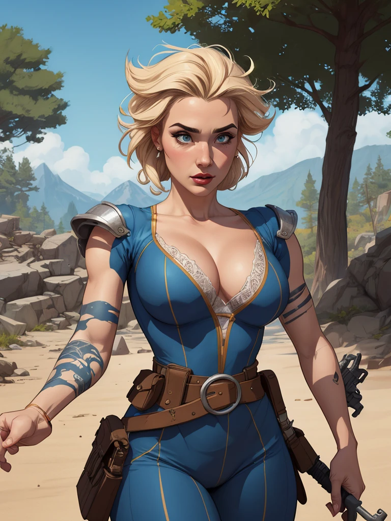 Jeday style warrior female character armed with a .38 revolver Western style atompunk Fallout 4 Jennifer Connelly le with war scars Cartoon image of a woman .Ilustra??o estilo desenho animado, estilo de arte dos desenhos animados, estilo de arte dos desenhos animados, digital illustration style, estilo atompunk design de personagens altamente detalhado, arte digital detalhada coragem, Forest fan art, Design de personagens de retrato, beautiful digital illustration, retrato de alta qualidade, Arte em quadrinhos, mulher jovem cabelo com transas lindas . Queen Anna of ArendelleBeautiful lined eyes Medium large bust and wonderful sexy clothes. image expression of sexual desire from waist to head illustration Queen Anne of Arendelle atompunk style Fallout 4 The perspective is from below, enfatizando a majestade e o poder da Gigante." armed with a 38 western style revolver with a 38 revolver in her hands jeday style warrior in summer clothes on the beach