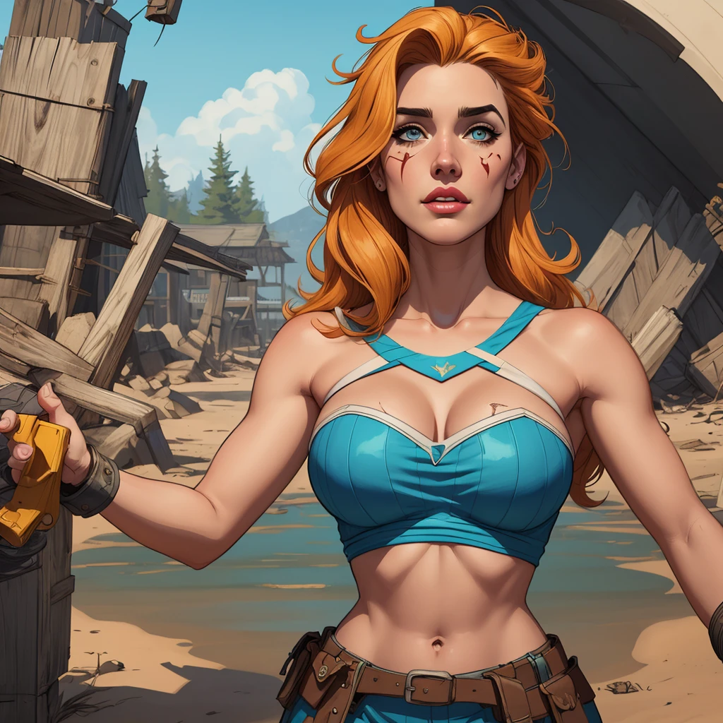 Woman character jeday style warrior armed with a 38 revolver western style atompunk Fallout 4  mônica Bellucci le with marks of war Cartoon image of a woman .Ilustra??o estilo desenho animado, estilo de arte dos desenhos animados, estilo de arte dos desenhos animados, digital illustration style, estilo atompunk design de personagens altamente detalhado, arte digital detalhada coragem, Forest fan art, Design de personagens de retrato, beautiful digital illustration, retrato de alta qualidade, Arte em quadrinhos, mulher jovem cabelo com transas lindas . Queen Anna of ArendelleBeautiful lined eyes Medium large bust and wonderful sexy clothes. image expression of sexual desire from waist to head illustration Queen Anne of Arendelle atompunk style Fallout 4 The perspective is from below, enfatizando a majestade e o poder da Gigante." armed with a 38 revolver western style with a 38 revolver in her hands jeday style warrior in summer clothes on the beach