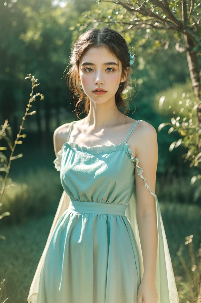 bright green eyes, sheer, lace, there is a little girl in a red and tiny short white dress holding a bouquet, girl in flowers, picking flowers, holding flowers, picking up a flower, girl standing in flower field, girl standing in a flower field, flowers on heir cheeks, girl in a flower field, portrait of girl in flower field, girl walking in forest, girl with a flower head