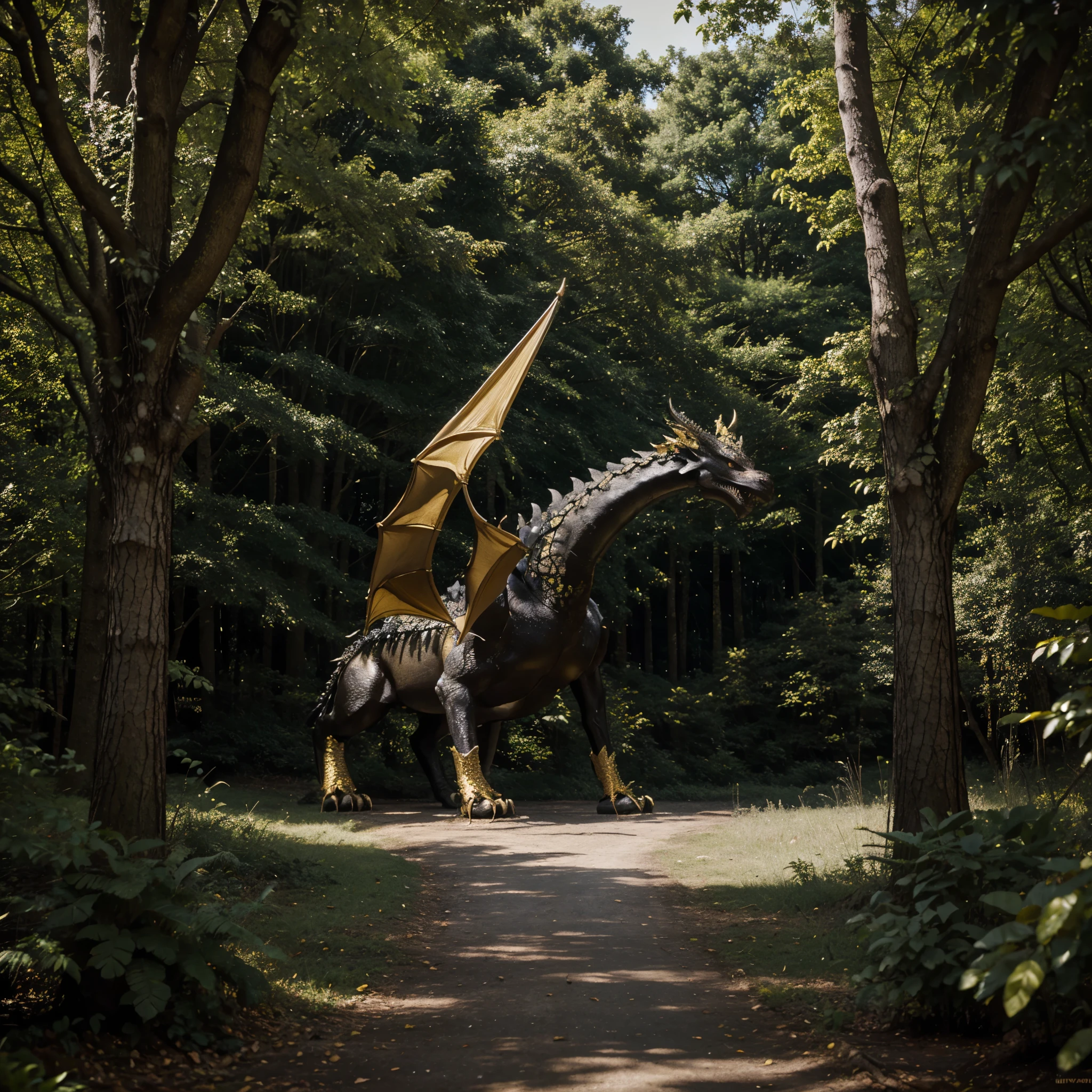Black and gold dragon in big forest