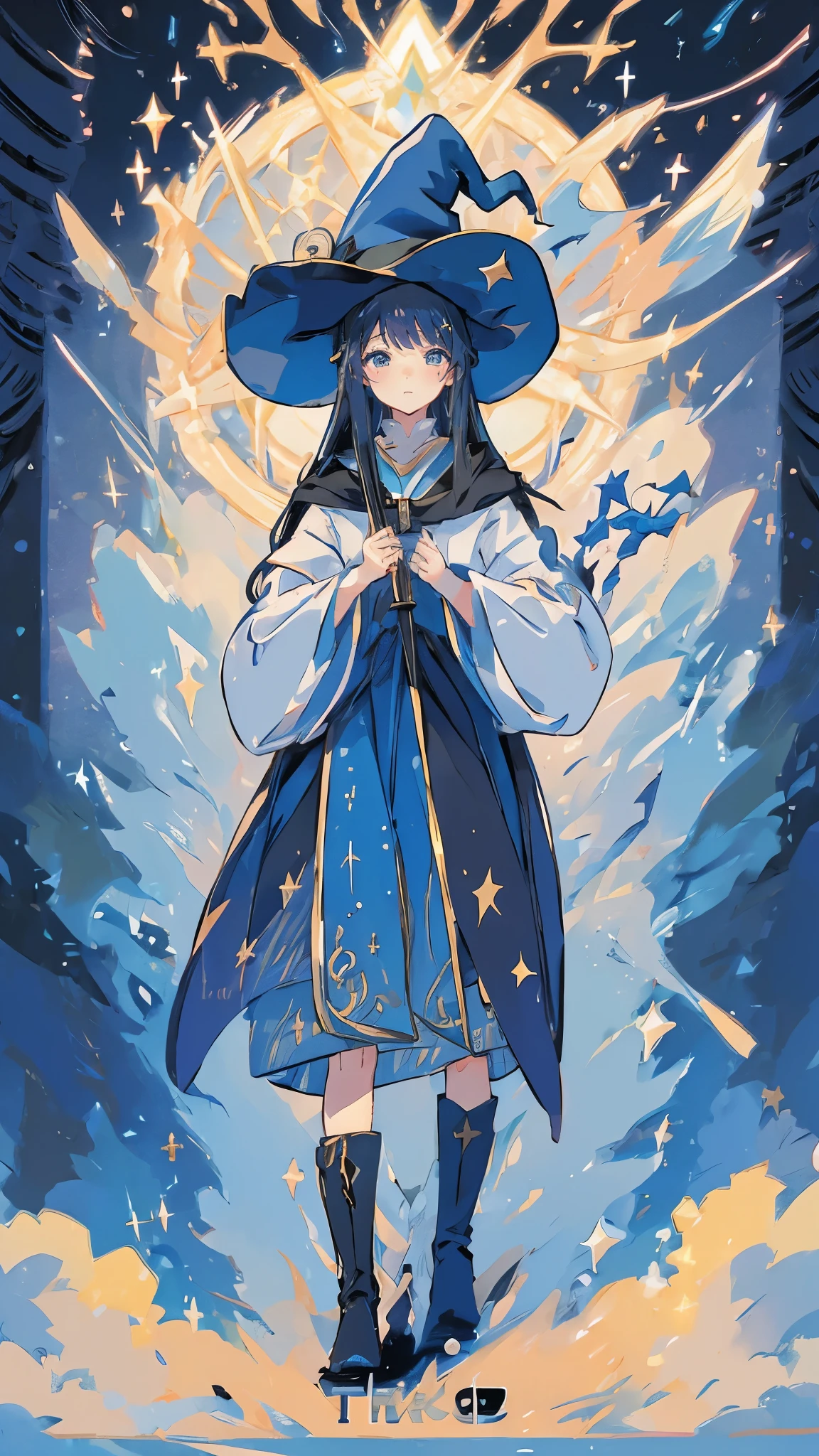 ((magic使いの女の子:1.5)), Full Body Shot,Perfect Face, Beautiful Face, Highly detailed face,(Long Hair:1.3),(Witch Hat:1.3),boots,Witch's broom,magicの杖,book of magic,Night Sky,たくさんのstar,Sparkling,Light,smile,magic,Shine,月Light,starの粒,star々,Sparkling,流れstar