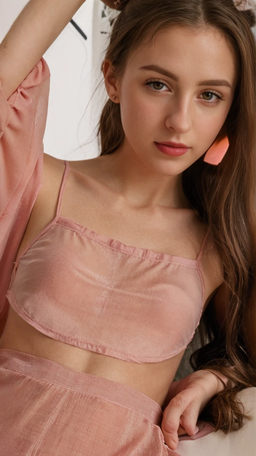 color photograph, close-up, ((a realistic photo of a beautiful girl)), (milalc), light, ((glowy skin)), looking_at_viewer, (fit body:1.0), ((medium breasts)), soldier, beautyfull drees, jewelry, neckless, wearing to many accessories, pink lipstick, shy, blushing, high ponytail, detailed illustration, masterpiece, high quality, realistic, very detailed face,