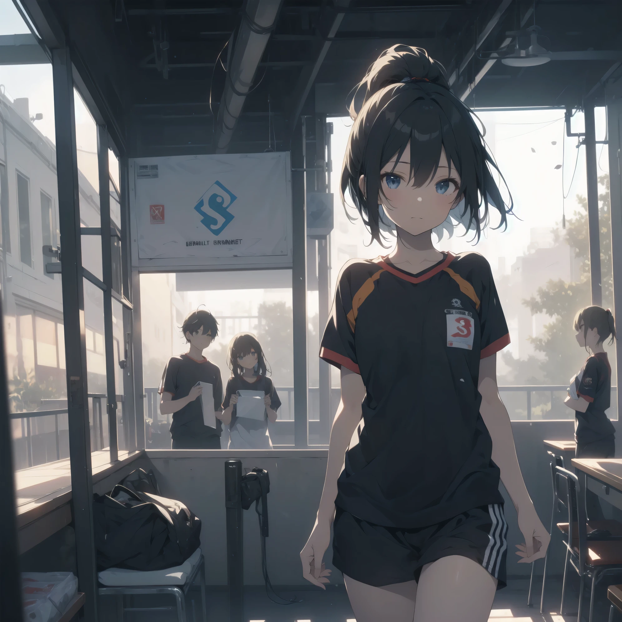 ultra-absurdres-Top quality by artist God, ultra-detailed, high resolution, anime moe artstyle, best anime 8k konachan wallpaper, pixiv contest winner,pool:2810, perfect anatomy,break, 1girl, (Please draw a girl walking to home alone. )break,(Solo,little female, -yeld:1.Full limbs, complete fingers, (very short hair), ponytail, flat chest, groin, small butt, thighs, small black eyes, beautiful detailed eyes, well-proportioned iris and pupils, expressive eyes, highres detailed hair, soft expression, school_gym uniform, official_alternate_costume,gym short shorts,(Detailed Lighting), (Detailed background),solo_focus, in the School commute route. break,super detailed skin, Best cinematic lighting powered by famous artist, 8k,beauty illustration,photoshop_(medium),very aesthetic,break,((artist:futa_(nabezoko) )), artist:bolze ,artist:oyari_ashito ,artist:kantoku ,