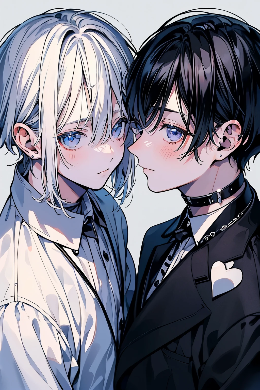 (Mastepiece), (Best Quality), Very detailed, ((Two friendly men)), Perfect Face, Beautiful Face, Very detailed顔，(Black Haired Man:1.3)，(Man with white hair:1.3)，suit，shirt