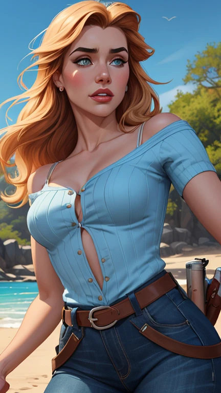 hyper largest_breastsout!! with the type of elons, , Waifu, work of art, curved, breastsout, random hair, random colors, full sunset, mitts, 1 girl, Jenna Jameson, neckleace, large breastsout, regatta, blue colored eyes, assessment:explicit,RULE 34, unconditional, ,,clenched hands, punching, natta, sky, overalls, pants, bared shoulders, clenched hand, assessment:questionable, shorth hair, waist belt, hair green, standing alone, Jumpy, orange, bite the lips(gigantic and huge breasts:1.1), breastsout, official illustration, illustration, face detailed, beautiful intricate eyes, curved milf, 1:2), close up, niplles