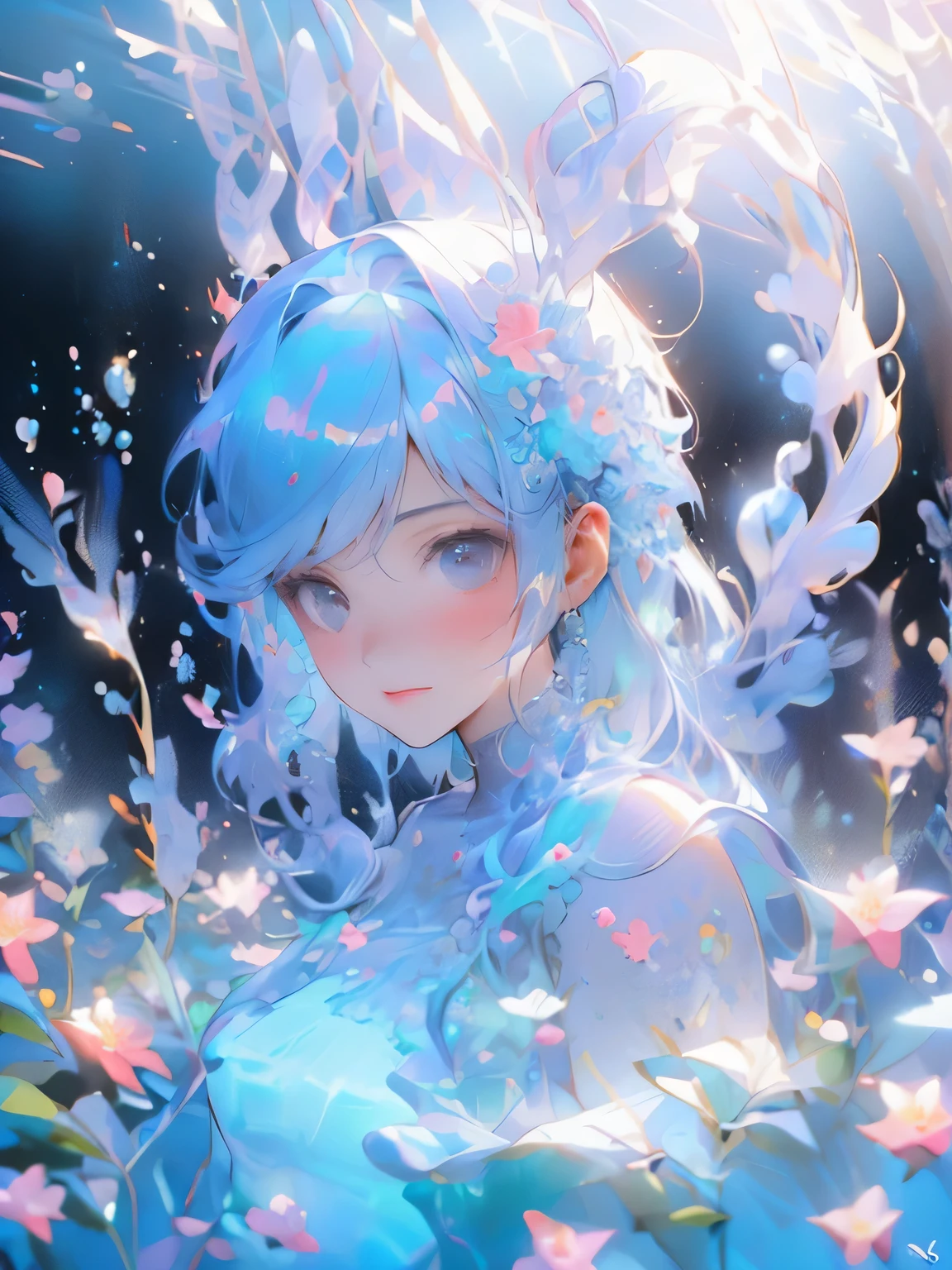 (best quality,4k,8k,highres,masterpiece:1.2),ultra-detailed,realistic, vibrant underwater scene with (multiple/multiple ethereal) jellyfish (spirits/entities:1.1). The jellyfish are gracefully floating in the clear, turquoise water, (illuminated/illuminated by:1.1) soft rays of (sunlight/sunlight:1.1). Their translucent bodies are adorned with delicate tendrils and (glow/glow:1.1) in mesmerizing (shades of blue/shades of blue:1.1) and (luminous/luminous:1.1) hues. The (ethereal/ethereal:1.1) creatures have (beautiful/detailed:1.1) (bioluminescent/bioluminescent:1.1) patterns that emit a gentle glow, adding to the enchanting atmosphere. The (water/water:1.1) is teeming with (vibrant/colorful) marine life, including (coral reefs/coral reefs:1.1), (tropical fish/tropical fish:1.1), and (seahorses/seahorses:1.1). The scene is (bathed/bathed:1.1) in a (soft/soft:1.1) (blue/blue:1.1) light, with (subtle/subtle:1.1) (highlights/highlights:1.1) creating a (dreamlike ambiance/dreamlike ambiance:1.1). The (underwater world/underwater world:1.1) is (full of life/teeming with life:1.1) and (holds/holds:1.1) an (ethereal/ethereal:1.1) and (tranquil/tranquil:1.1) beauty.