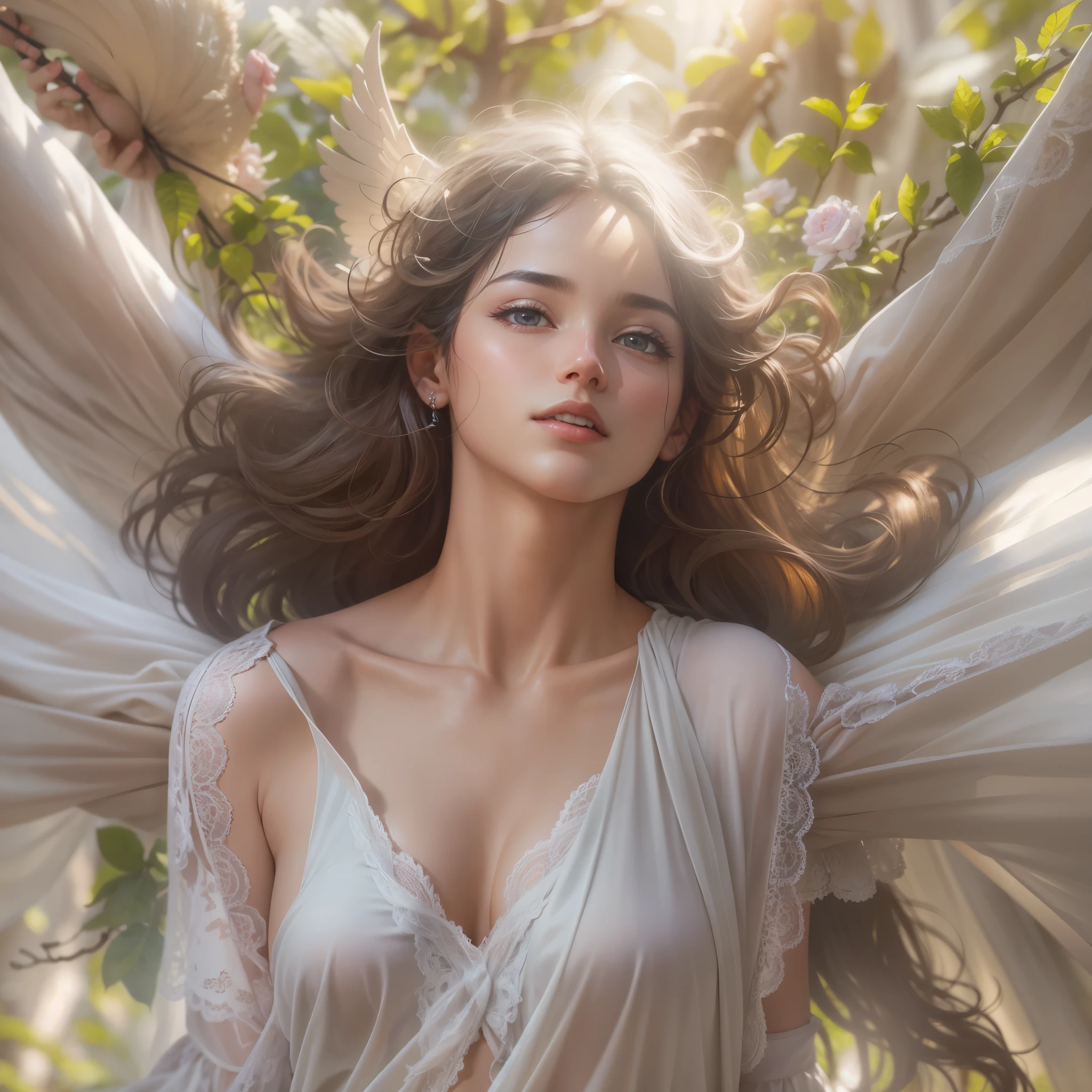 masterpiece, highest quality, 8k, Real person, Realistic, Extremely dense CG, Shiny skin, Fully focused, heaven, The Glory of God, Shine, Angel, bless, happiness,