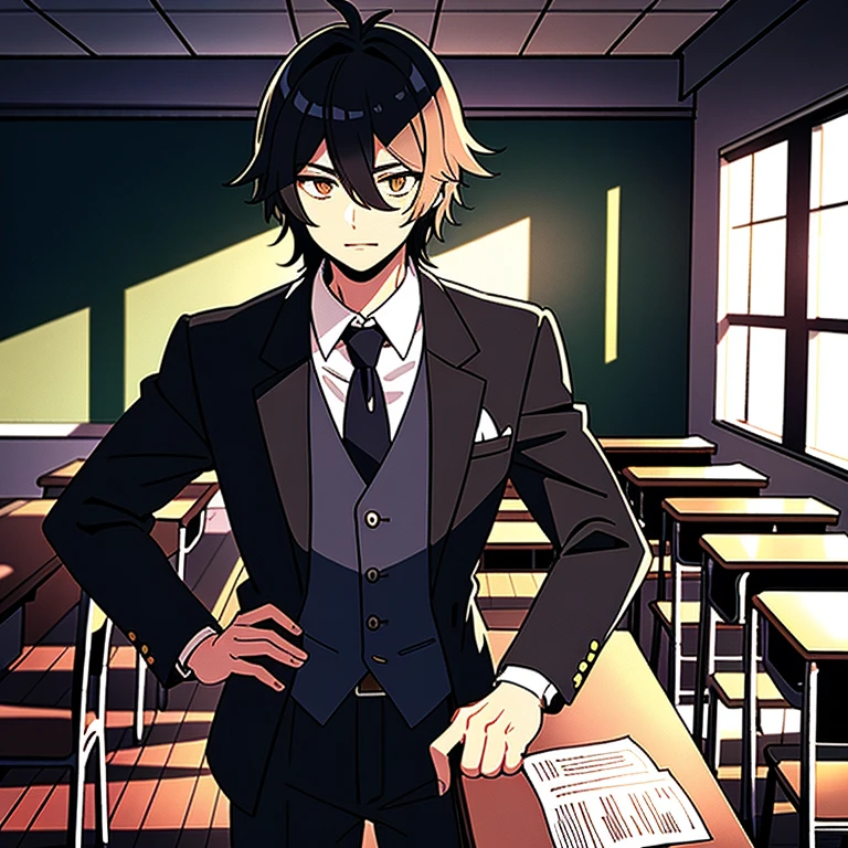 School classroom,Wolf Man,Before transforming into a wolf,Handsome,Dandy,anxiety