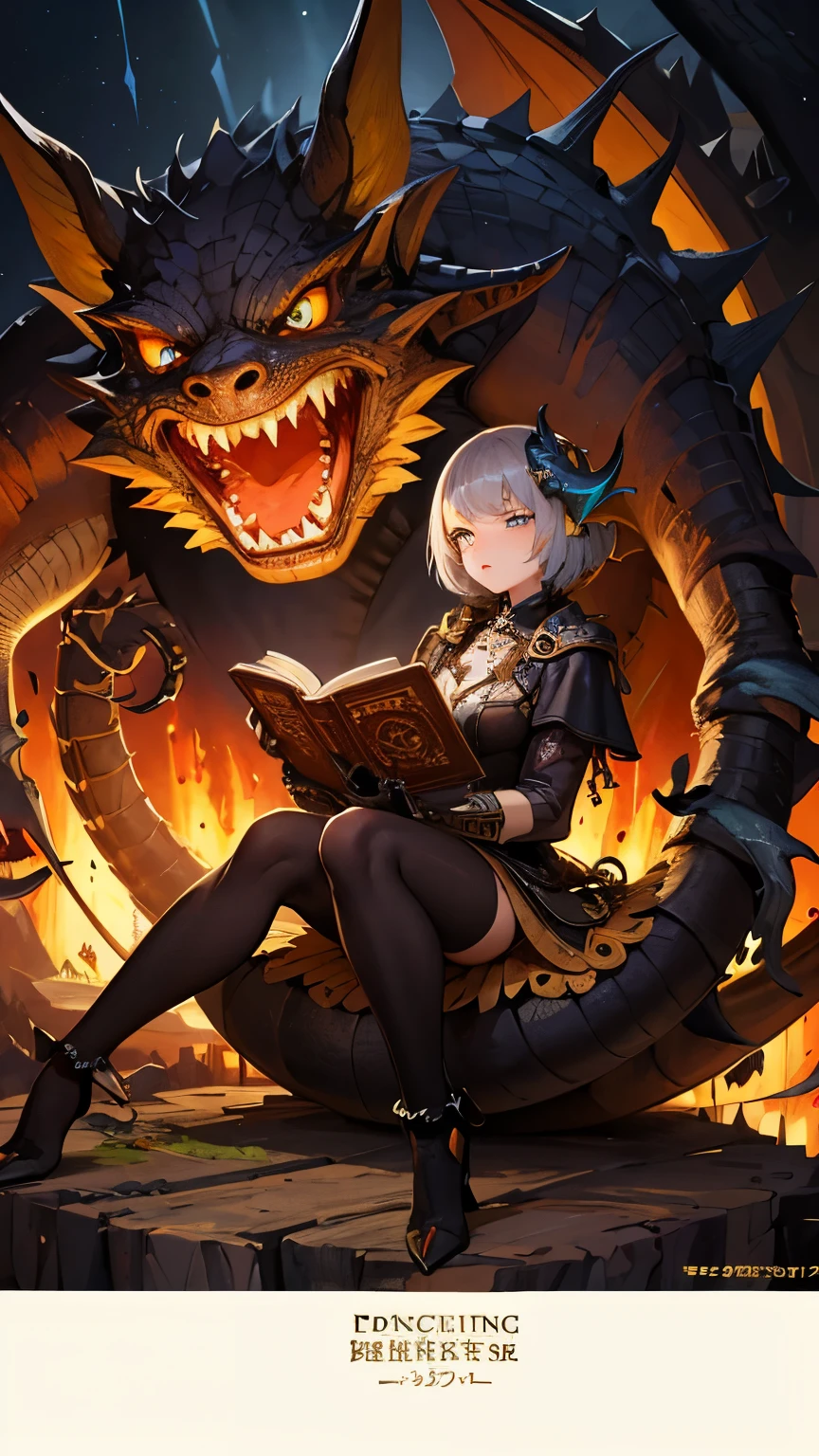 steampunkai。Monster Girl。Possesses both dragon and human characteristics。See who&#39;s watching。holding a thick leather-bound book open。