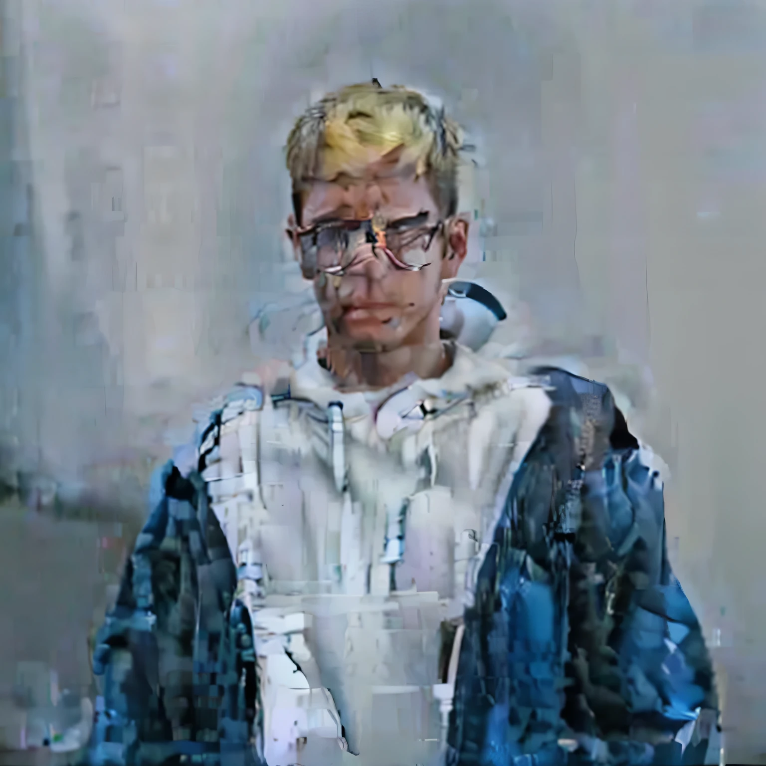 arafed male in a blue jacket and glasses with a white hoodie, as a character from gtav, gta character, blonde guy, gta 5 skin tone, style of gta v, gta v character, bad bunny, gta 6 style, style of seb mckinnon, gta v street style, in a hoodie, inspired by Aleksander Gine, photorealistic full body