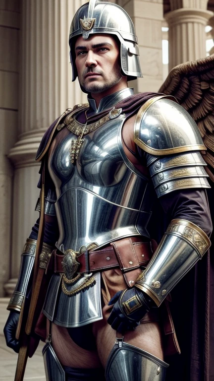 RAW, Best quality, high resolution, masterpiece: 1.3), Beautiful Roman centurion, Masterpiece, Strong and elegant, Realistic, 1 character, detailed armor, Roman helmet (galea), chest plate (lorica segmentata), greaves (ocreae), ptera (winged shoes), belt (balteus), shoulder armor (scutum), spear (hastae), shield (scutum),muscular build, Roman military emblem, suede gloves, intricate detailing, super realistic, 3D Octane rendering, ray tracing, super detailing viewer, close-up
A beautiful Roman centurion, masterpiece in strength and eleg