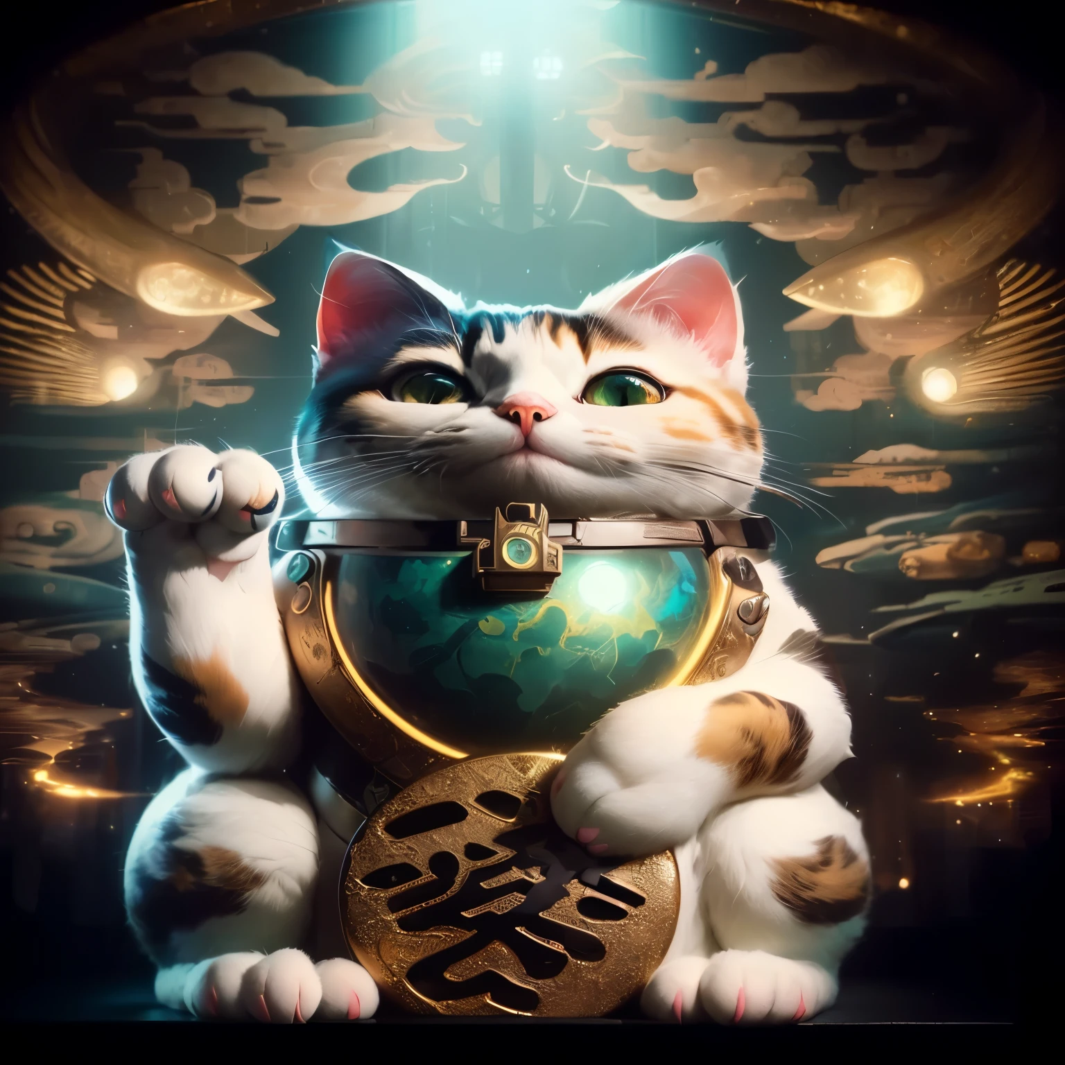 Close-up of a cat statue in the light, god of cats, Anthropomorphic cat, 3d model of a japanese mascot, anthropomorphic female cat, Wow art, Beeple and jeremiah ketner, Beeple. Hyperrealism, World Boss Kitten, Beeple masterpiece, Wow |