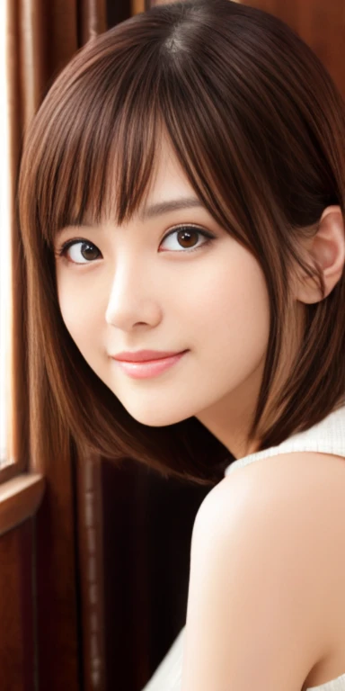 masterpiece、highest quality、High resolution、Tabletop、wallpaper、Realistic、Professional Lighting、Face Light、Smooth lighting、Japanese women、Adult、Beautiful woman、Age 25、gravure、sexy、so beautiful、Beautiful Skin、Beautiful and detailed、Detailed face、short hair、Black Hair、Brown eyes、Looking at the camera、