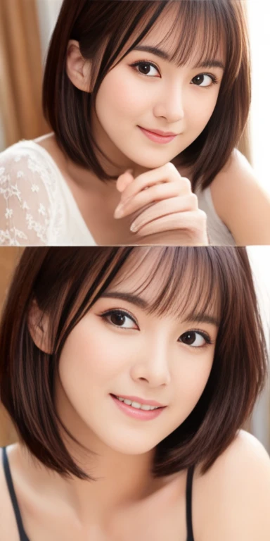 masterpiece、highest quality、High resolution、Tabletop、wallpaper、Realistic、Professional Lighting、Face Light、Smooth lighting、Japanese women、Adult、Beautiful woman、Age 25、gravure、sexy、so beautiful、Beautiful Skin、Beautiful and detailed、Detailed face、short hair、Black Hair、Brown eyes、Looking at the camera、