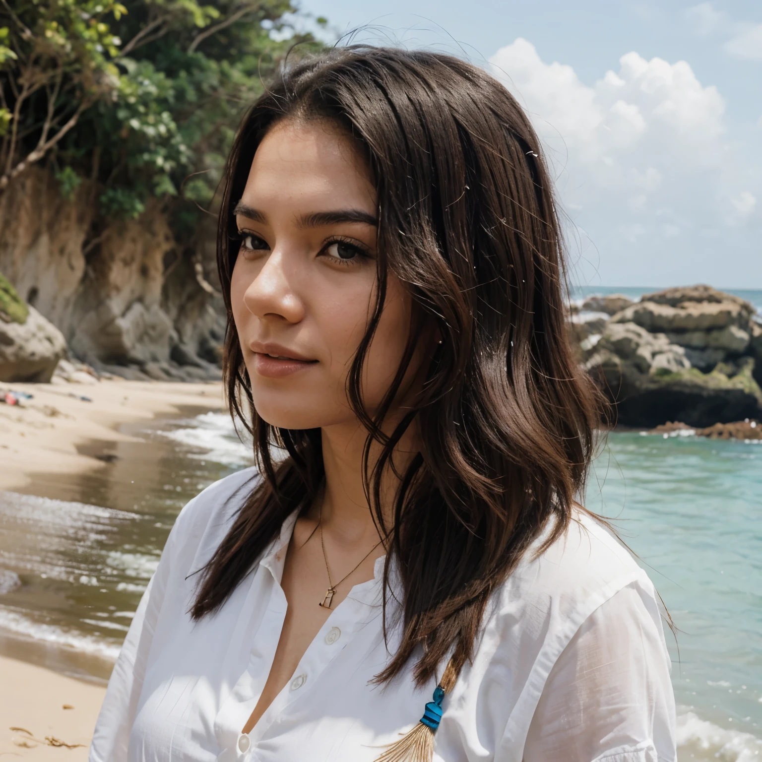 Abacaxi com cabelo loiro na praia