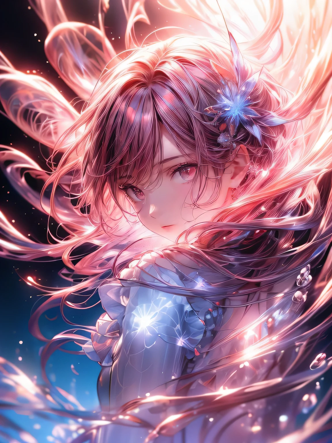 (fullbody shot), (a girl wearing) a transparent red dress resembling a jellyfish,(best quality,4k,8k,highres,masterpiece:1.2),ultra-detailed,ethereal lighting,flowing fabric effect,vivid colors,glowing jellyfish-like patterns,underwater scenery,wine red tones,delicate ripples and movements,hauntingly beautiful,(realistic,photorealistic,photo-realistic:1.37),dreamlike atmosphere,sparkling rays of sunlight,subtle reflections,soft focus,sublime elegance,graceful poses.