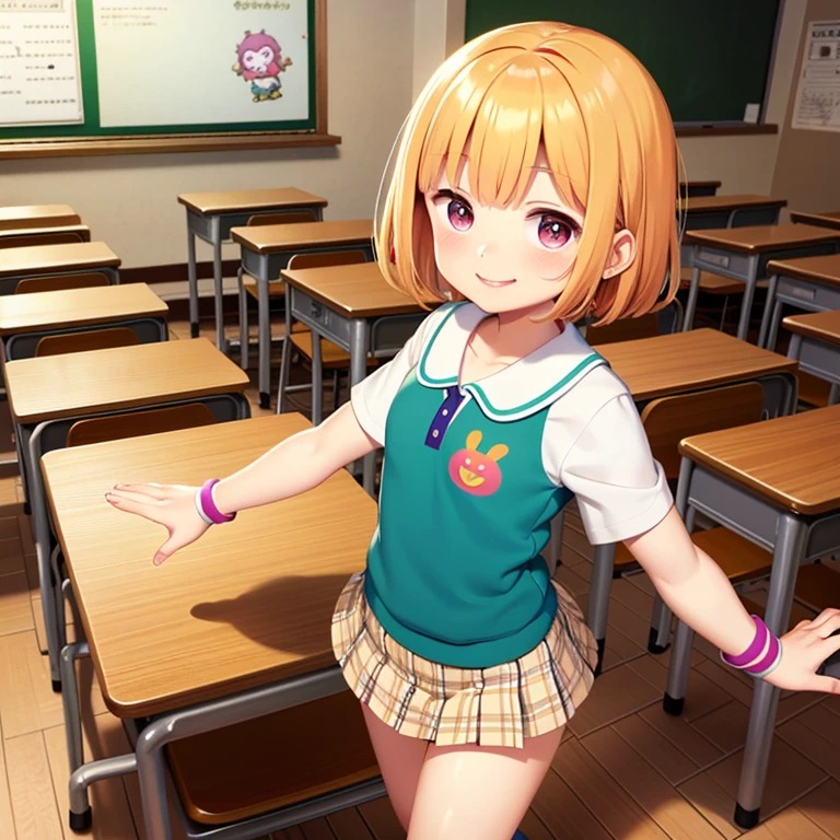 School classroom,Single vegetable character,Skipping,smile,romanesco,Anpanman,Unpunch,three-headed body