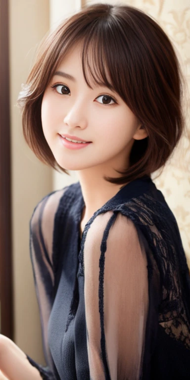 masterpiece、highest quality、High resolution、Tabletop、wallpaper、Realistic、Professional Lighting、Face Light、Smooth lighting、Japanese women、Beautiful woman、Age 25、so beautiful、Beautiful Skin、Beautiful and detailed、Detailed face、short hair、Black Hair、Brown eyes、Looking at the camera、