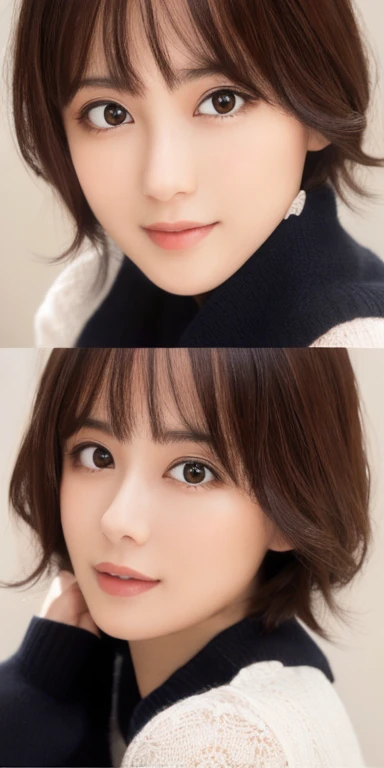 masterpiece、highest quality、High resolution、Tabletop、wallpaper、Realistic、Professional Lighting、Face Light、Smooth lighting、Japanese women、Beautiful woman、Age 25、so beautiful、Beautiful Skin、Beautiful and detailed、Detailed face、short hair、Black Hair、Brown eyes、Looking at the camera、