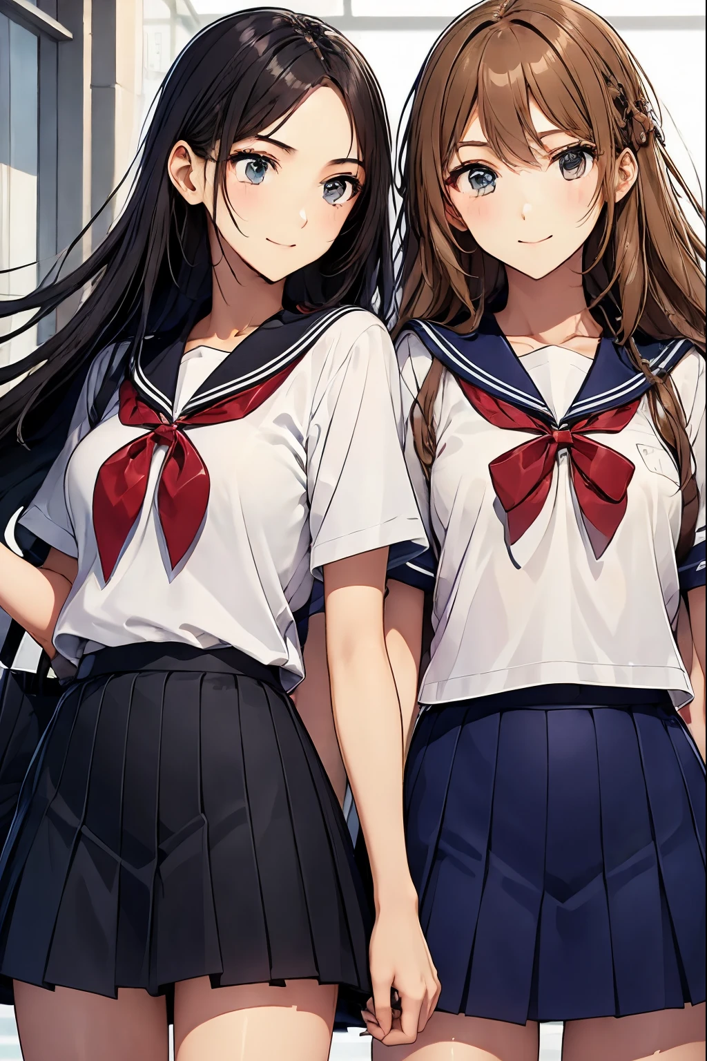 Shopping Street、two high school girls、seductive smile、Looking away、