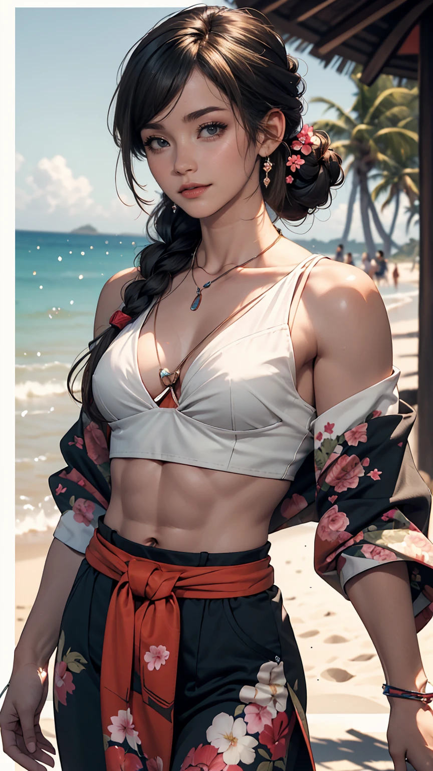 ((highest quality, 8k, masterpiece: 1.3)), One girl, Cute Japanese woman highlighting her slim abs: 1.3, (Random Hairstyles, Standard chest: 1.2), uniform: 1.2, 1 Boy, Cute Japanese girl who emphasizes her slim abs: 1.4, (Random Hairstyles, Standard chest: 1.2), uniform: 1.2, Beach, Highly detailed face, Fine grain, double eyelid