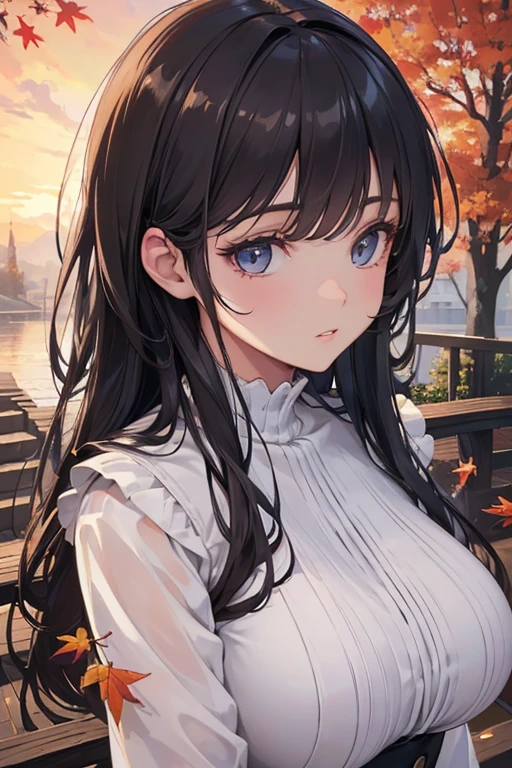 (best quality,4k,8k,highres,masterpiece:1.2),ultra-detailed,(realistic,photorealistic,photo-realistic:1.37),HDR,UHD,studio lighting,ultra-fine painting,sharp focus,physically-based rendering,extreme detail description,professional,vivid colors,bokeh,girl,beautifull,detailed eyes,detailed lips,extremely detailed eyes and face,long eyelashes,stairway,perspective,autumn,portrait,fall colors,subtle lighting,soft shadows,evoking tranquility,fashionable outfit,graceful pose,natural background,sunlit leaves,windblown hair,glowing sunset hues,depth of field,crisp details,unique composition