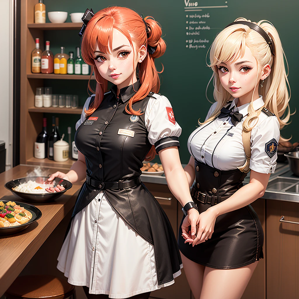 Menina anime em uma cozinha segurando uma garrafa de vinho, detalhes finos. meninas da linha de frente, de meninas da linha de frente, meninas estilo linha de frente, Meninas da linha de frente cg, meninas da linha de frente, Universo Girls Frontline, ( waitress ) garota, Vestindo o uniforme da RR Diner, arte oficial, Arte Oficial, ❤🔥🍄🌪, arte oficial altamente detalhada, arte oficial do personagem, garota misteriosa da cafeteria ( cabelos longos)  ( 5-fingered hands ) (perfect hands )