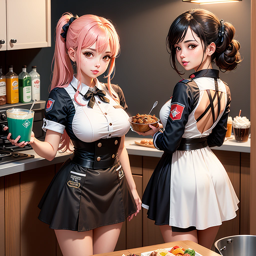 Menina anime em uma cozinha segurando uma garrafa de vinho, detalhes finos. meninas da linha de frente, de meninas da linha de frente, meninas estilo linha de frente, Meninas da linha de frente cg, meninas da linha de frente, Universo Girls Frontline, ( waitress ) garota, Vestindo o uniforme da RR Diner, arte oficial, Arte Oficial, ❤🔥🍄🌪, arte oficial altamente detalhada, arte oficial do personagem, garota misteriosa da cafeteria ( cabelos longos)  ( 5-fingered hands ) (perfect hands )