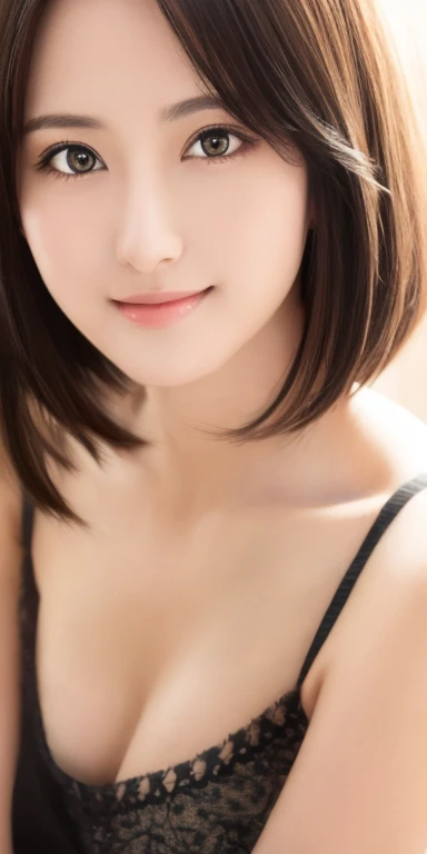 masterpiece、highest quality、High resolution、Tabletop、wallpaper、Realistic、Professional Lighting、Face Light、Smooth lighting、Japanese women、Beautiful woman、Age 25、Beautiful Skin、Beautiful and detailed、Detailed face、short hair、Black Hair、Brown eyes、Looking at the camera、