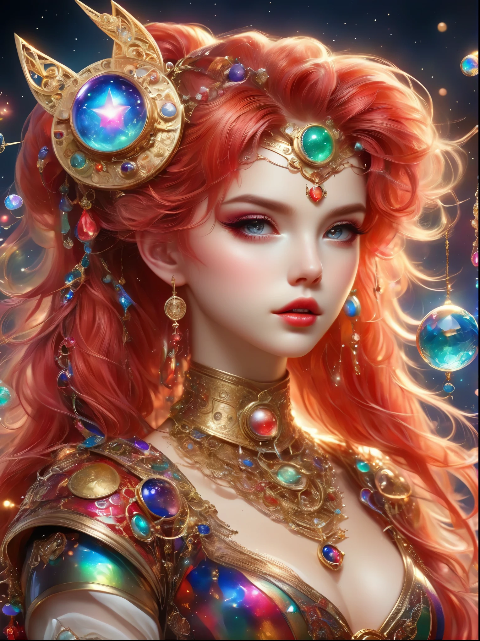 Best quality,very good,8k,absurd,Extremely detailed,Sailor Moon Fighting,Short red messy hair,kaleidoscope,(Cyberpunk:0.7),Steampunk,Dieselpunk and clockpunk,kaleidoscope采用热粉色,Made of shiny gold plated and shiny silver plated,Broken sparkling colored gemstones,Mixed Art,Mixed Art,Fractal Art,Zentangle Art,Design Art,Wonderful and mysterious,Fantasy World Pictures,A diverse visual style that incorporates a variety of artistic elements,Includes glittery rainbow pastels and bright colors