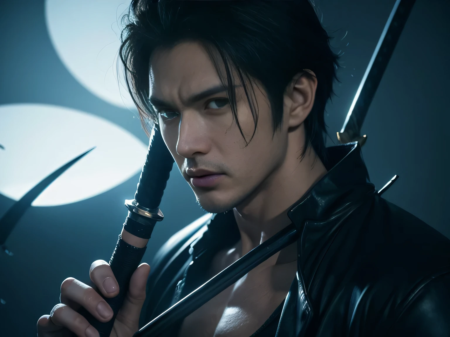 Jamie dornan, Close up portrait of a green-haired person holding a sword, as a Roronoa Zoro, 4 k manga wallpaper, badass anime 8 K, from one piece, handsome guy in demon slayer art, one piece artstyle, anime cover, anime wallaper, anime wallpaper 4 k, anime wallpaper 4k, highly detailed exquisite fanart, Detailed key anime art,The background is a flaming wolf、anime styled