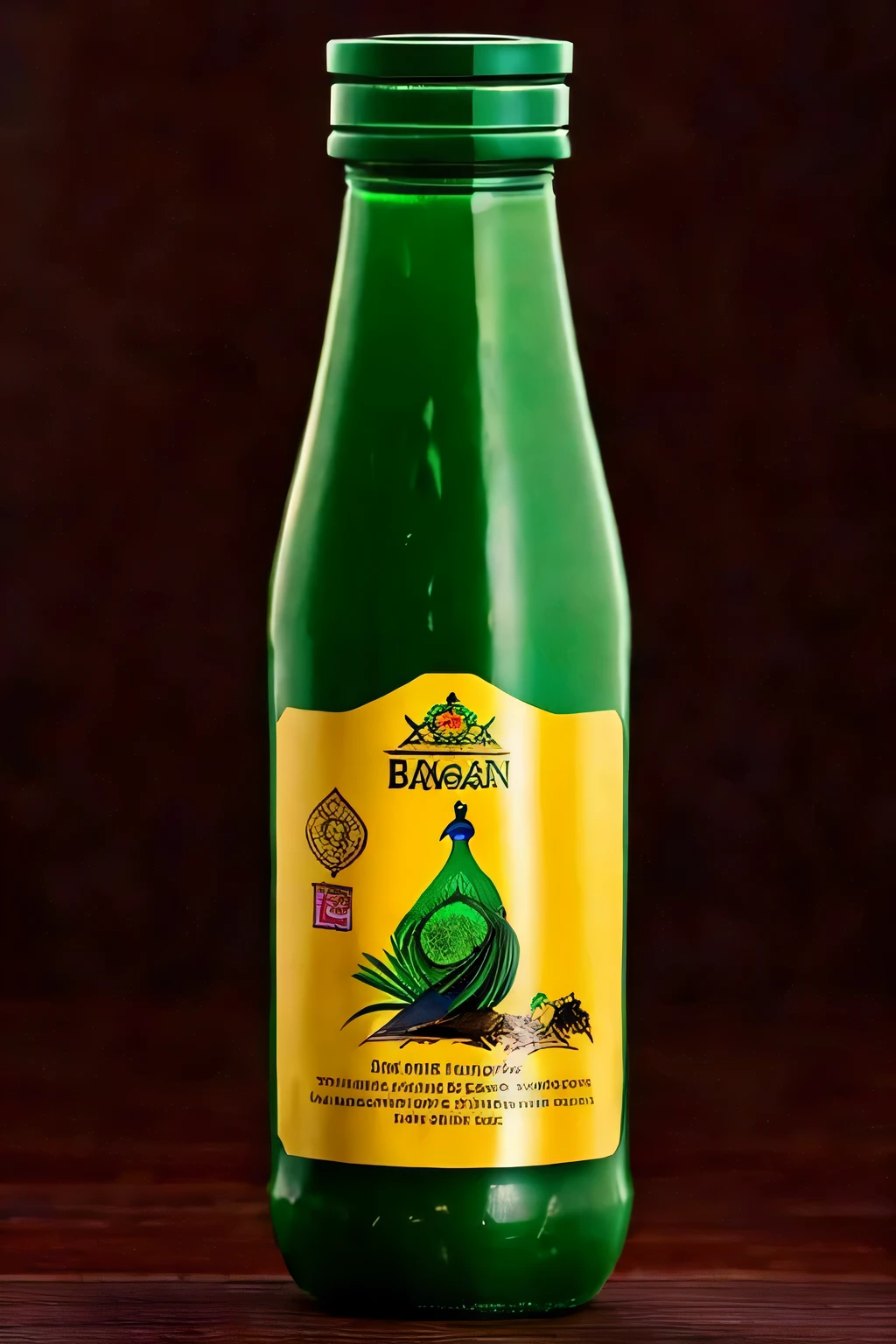 Please design a Myanmar soy sauce bottle label，Combining Myanmar cultural elements and natural scenery，Includes traditional motifs such as the lotus、Buddhist pattern or peacock，As well as Burmese characters and natural elements such as rice fields、River or mountain。Please use traditional Burmese colors，For example, deep red、gold、Emerald green etc.。Label design should be concise and clear，Highlight the brand name and key elements。