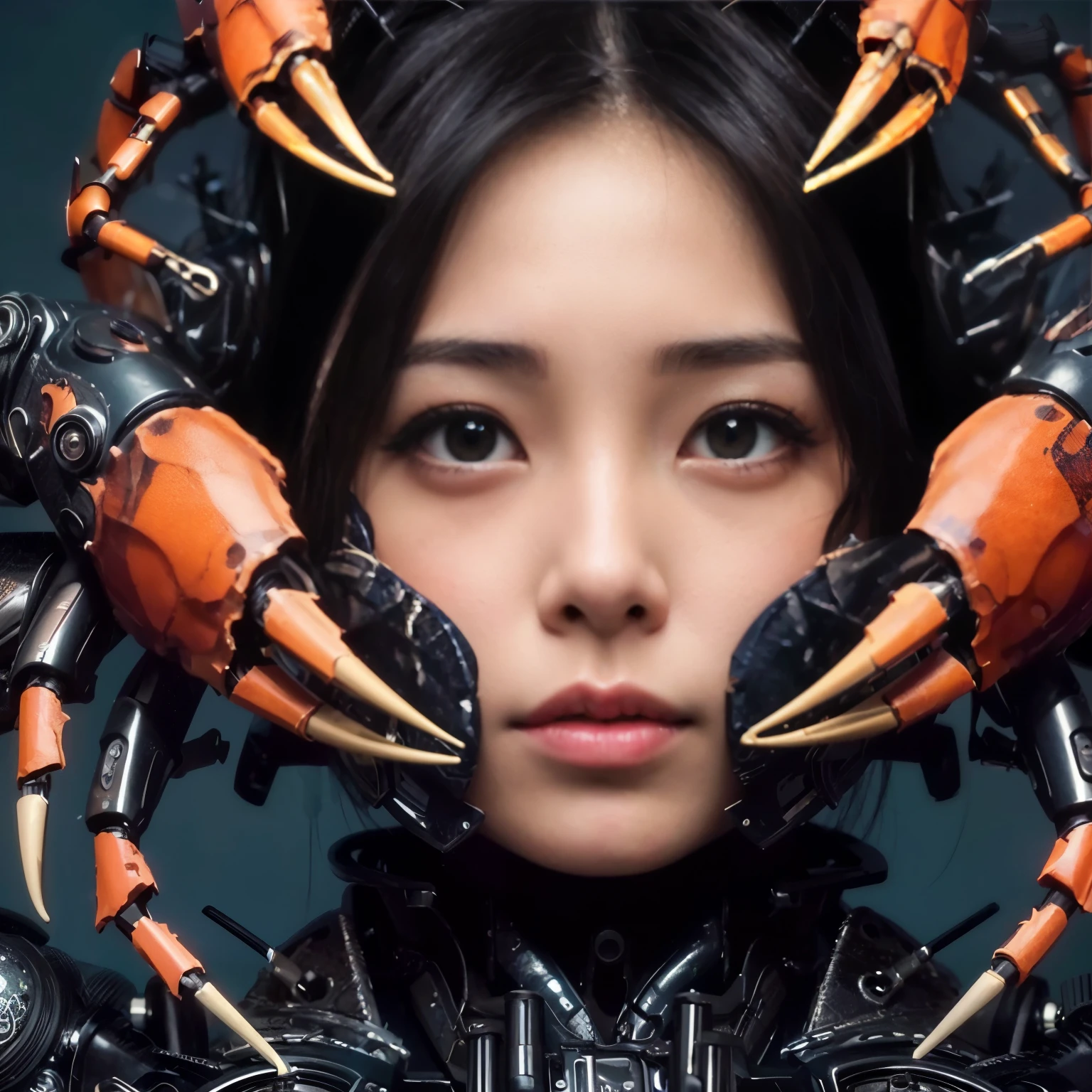 (masterpiece, best quality:1.2), (8k uhd, 16k, 32k, ultra high res), (photorealistic:1.37), (RAW photo), ultimate-realistic, ultimate-realistic details, ultimate-realistic texture, ultimate-intricate details, ultimate-realistic lighting, ultimate-realistic shadow, japanese girl, ultimate-cute face, ultimate-RAW skin, ultimate-realistic eyes, Beautiful Japanese girl with beautiful eyes and lips on upper body, spider body on lower body, bat wings, partly mechanical elements, 16 years old, vivid colors, detailed depiction of girl's hair blowing in the wind, realistic textures on the spider body, mechanical partssurrealistic lighting, eerie atmosphere, dark and mysterious background