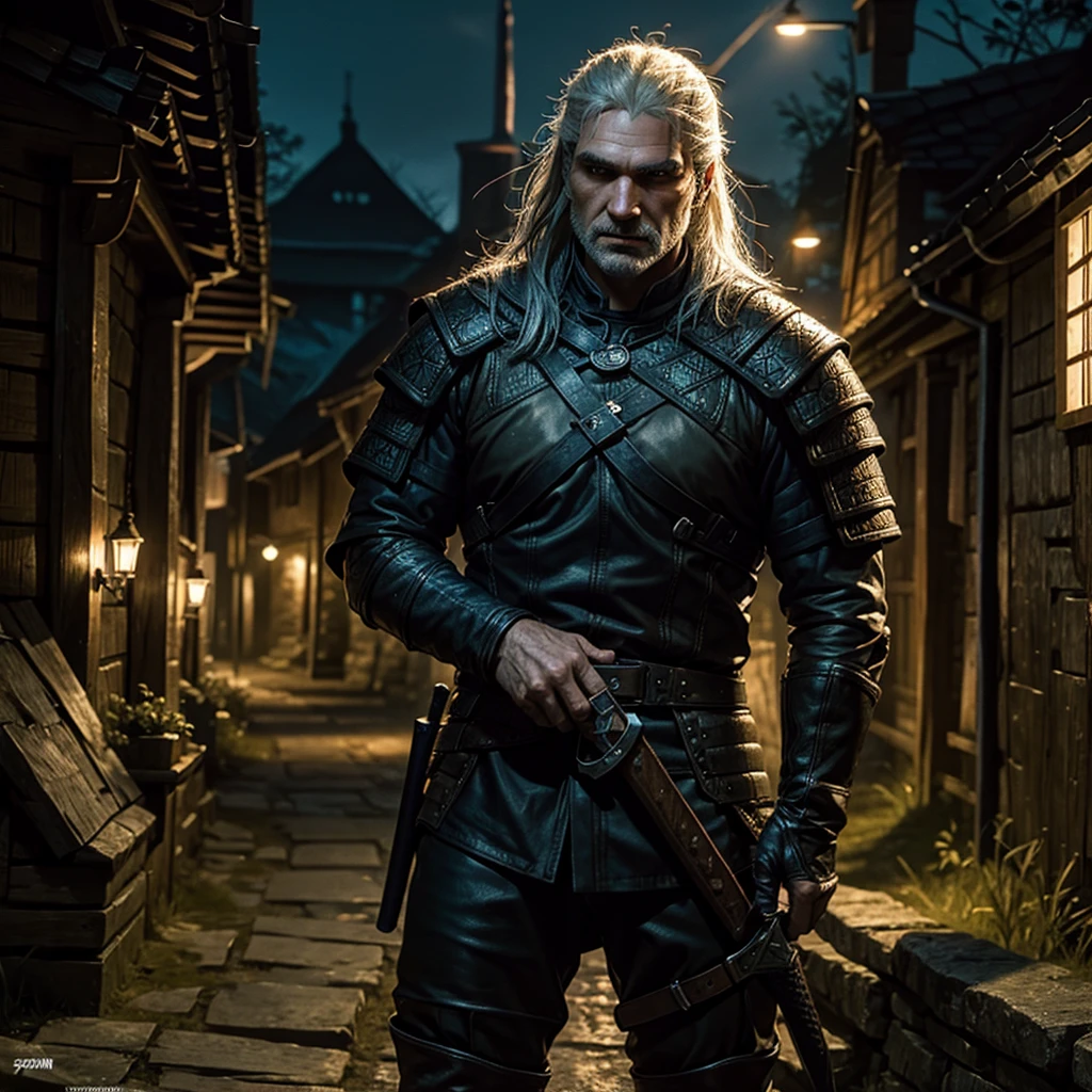 Geralt de Rivia, em Novigrad, de noite 