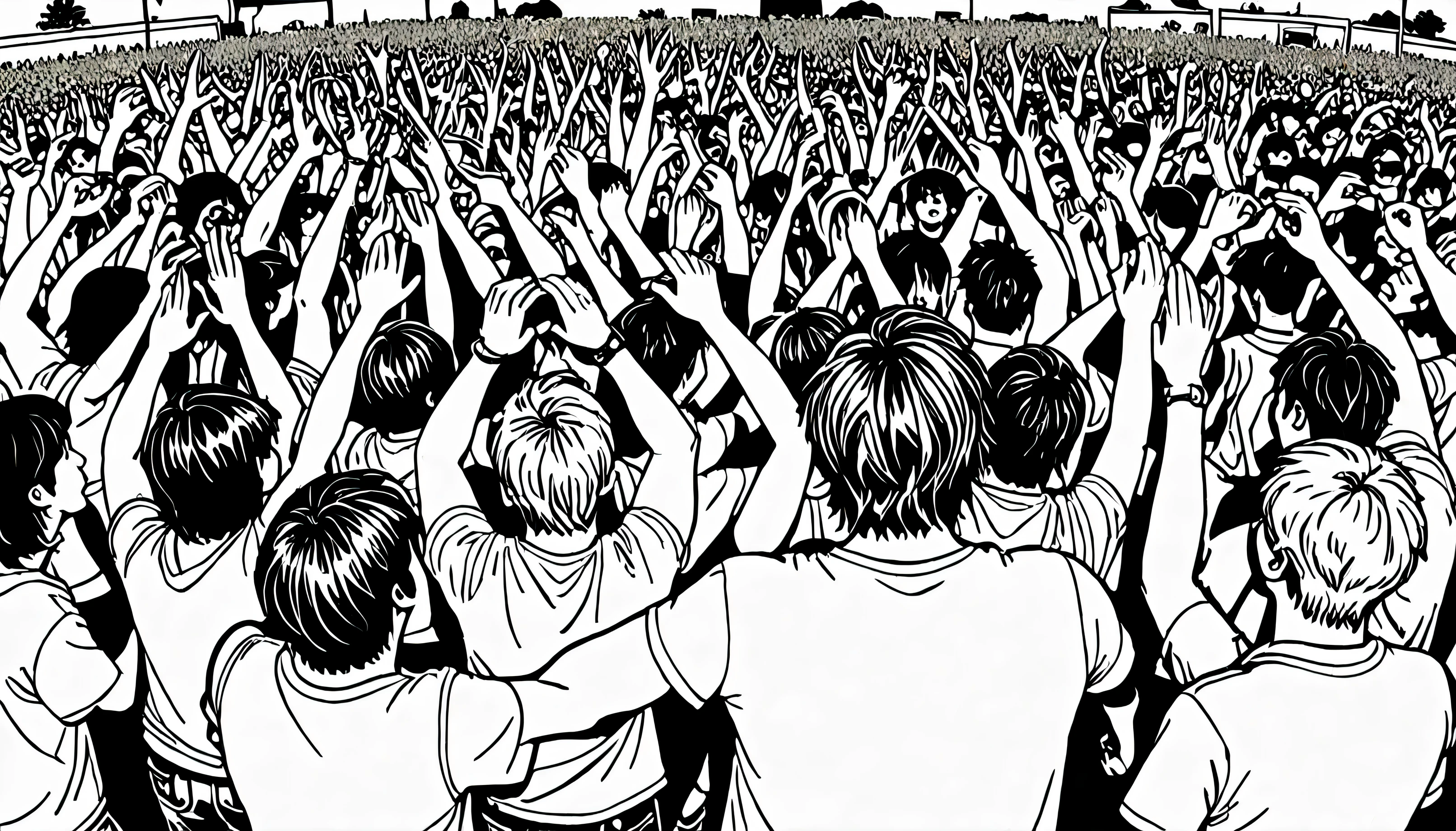 music Festival,rock band, circle mosh,igure, croquis, line drawing, simple line drawing, masterpiece
