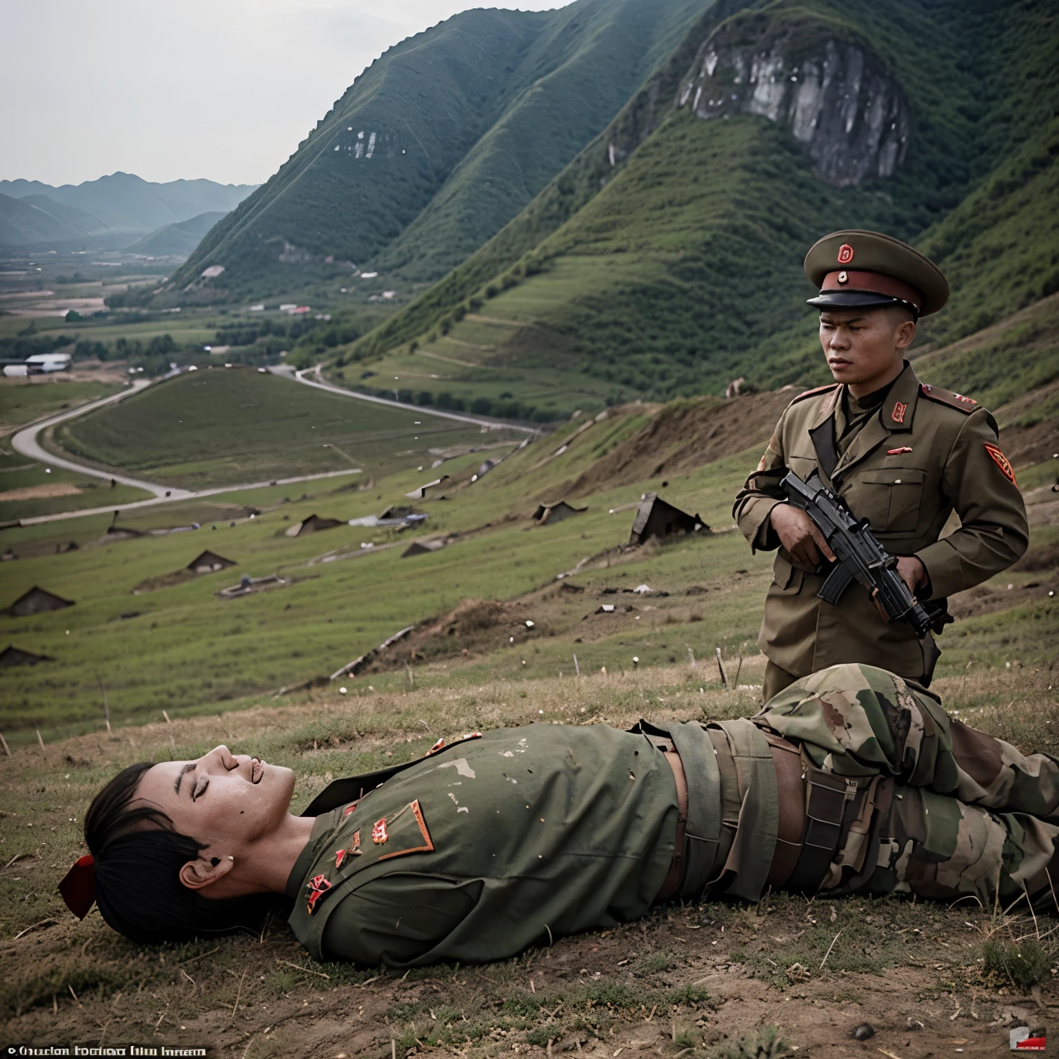 Asian female soldier sitting on man's face and farting