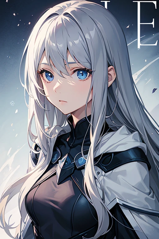 Cover Magazine, anime, woman, alone, Long Hair, Gray Hair, blue eyes, model, beautiful, Half Body Portrait, Fantasy, ice