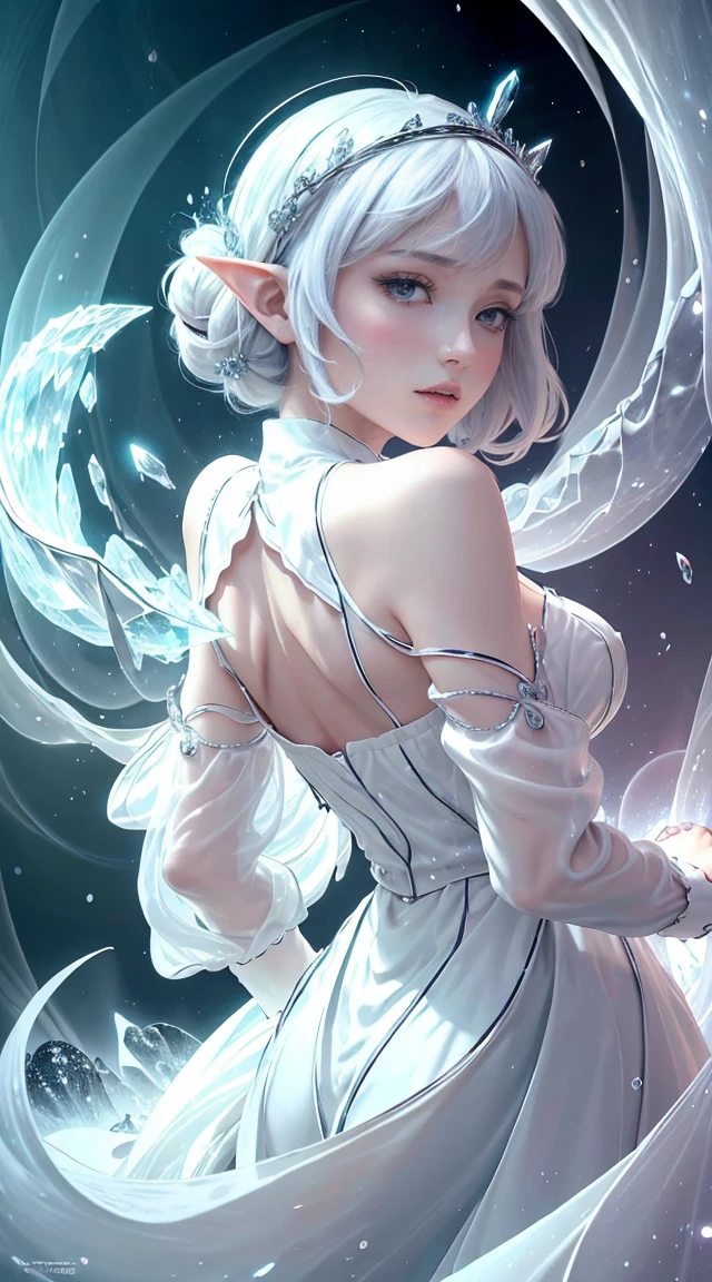 (masterpiece,quality,Optimal,Official Art,beautifully、aesthetic,exposed for a long time:1.2),Smooth movement,Attractive patterns, 1 girl,(Long Skirt with Sleeves:1.3),(((White clothes))),Upper body close-up,No shoulders,chinese girl,Blush Lash,Black lob hair, Sports Late,solo,Upper body,stare at the observer,Detailed Background,Detailed face,(Crystal AI, Crystal theme:1.1),Elemental Wind Elf,Swirl風,Controlling the Wind,White crystal clothes,Dynamic Pose,Suspended particles,Spiritual Power,Swirl,Vaporous,Whirlwind in the background,White Tone,Swirl,Mysterious atmosphere,