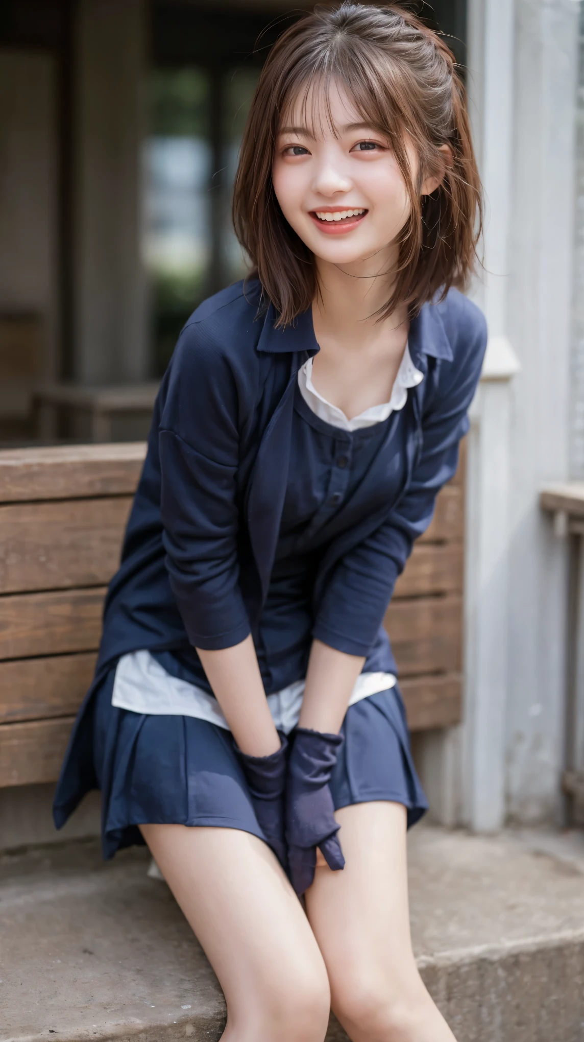 highest quality、4K quality、young woman、Small face、18-year-old、slender、An open-necked undergarment that exposes the chest、Laughing with your mouth open(1.3)、Model-like exposed legs、Small breasts、Leaning forward、Sticking out tongue(1.7)、Drooling(1.9)、Open your eyes(1.5)