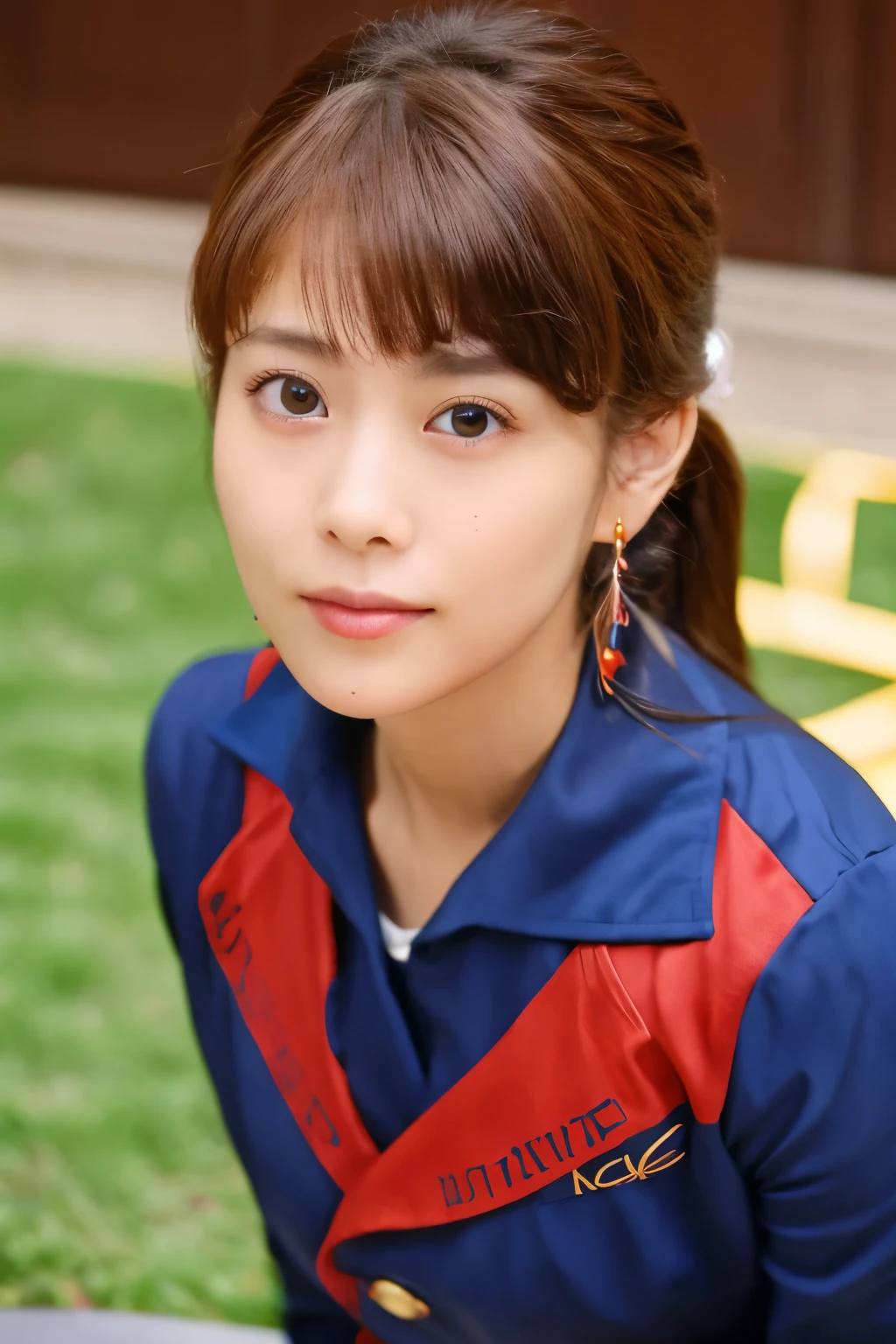 masterpiece, Skinny Japanese woman, Age 30s, 1 beautiful girl, high quality, (High resolution), (8K), (reality: 1.4), Asian beauty, cute face, detailed face, detailed eyes, beautiful skin, movie lighting, bright lighting, professional lighting, looking at the viewer, look straight ahead, slanted bangs, brown hair, (Wonder woman cosplay), ((full body photo))