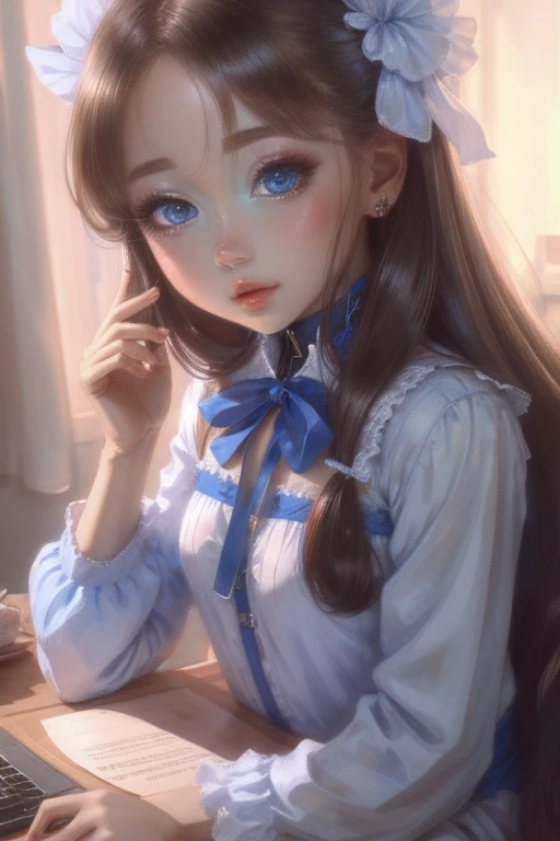 highest quality、One Girl、Blue Eyes、Young realistic anime girl、Realistic anime art style、Captivating look 、8K