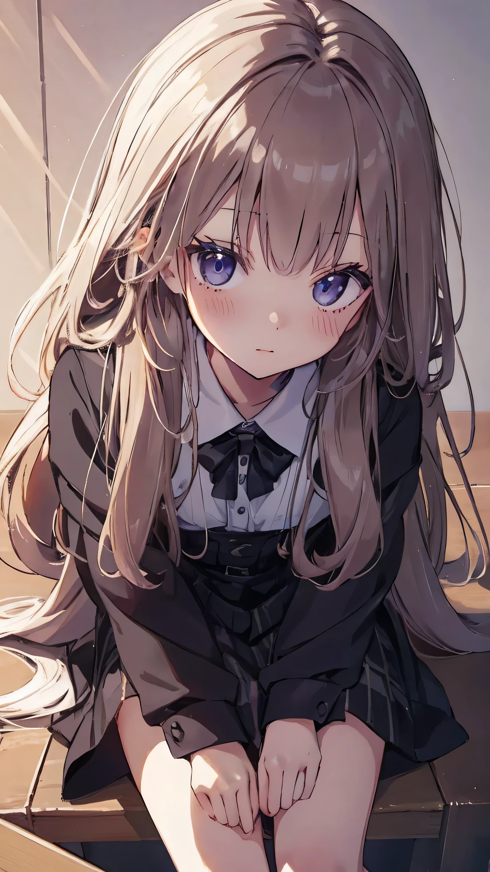Masterpiece、Highest quality、highest quality、(((Lori)))、 ((Petite))、Shiny hair quality、Small face、Sitting、Super detailed, beautiful, wide eyes、Ultra-detailed, clear and beautiful faces、(cute illustration:1.2), High-resolution, ultra-detailed, best quality, embarrassed