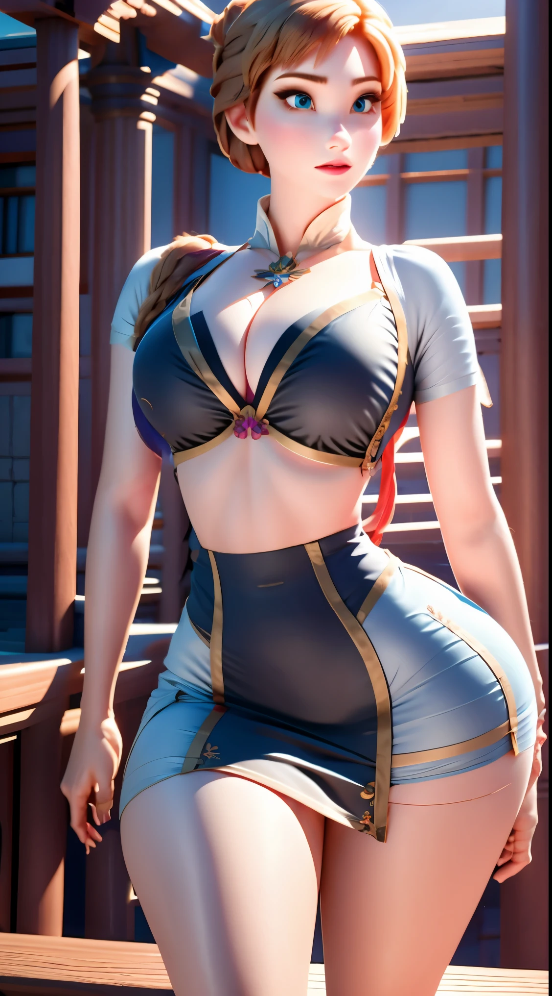 Photo of Anna of Arendelle as a teacher, teacher, teacher clothes, mini dress, Anna from Disney Frozen movie, tall and sexy, superb face, perfect body, provocative, Nice, show breasts, huge breasts, tall, sexy legs, bursting huge breasts, wide hips, busty, sexy, enormous breasts, happy.