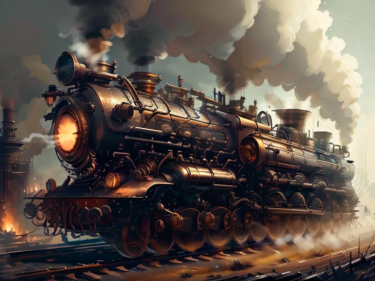 Masterpiece, high quality, steampunk, steam engine full of gears, boiler