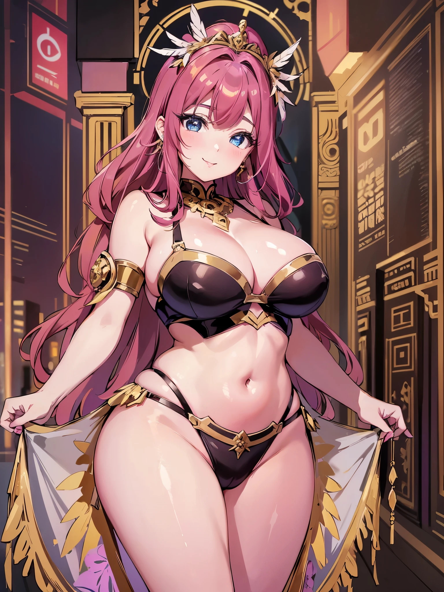 Big Breastsの女性, Blonde, colored feather, metal ornaments, colored Flowers, particle, Light, (masterpiece, 最high quality, 最high quality, Official Art, Beautiful and aesthetic:1.2), (1 girl:1.3), Very detailed,(Fractal Art:1.1),(colorful:1.1)(Flowers:1.3),Most detailed,(Dynamic pose), (Abstract background:1.3), (Shiny skin), (Many colors :1.4), ,(Earrings:1.4), (feather:1.4),masterpiece, 最high quality, 30~40 years, Full Body Shot, Mature Woman, 美しい Mature Woman,Captivating smile, Thick lips, Plumpとした唇, blush, Looking at the audience, Provocative expression, Cleavage, Plump、Curvy Hips、Attractive face、Mischievous face、An inviting gaze、Expressing emotions,Standing position、Gorgeous accessories and various hairstyles,Gold headband,Ample breasts,Uneven buttocks,Greek clothing,Tulle covers the chest,Perfect balance, Detailed clothing details,Temple,marble,Statue of God,cinematic Lighting, Film Grain, contrast of Light and dark, 8k, masterpiece, Very detailed, Attention to detail, high quality, High resolution, masterpiece, 最high quality, Very detailed, Big Breasts, Are standing, Cowboy Shot, Looking at the audience, Outdoor, blush, 1 girl, (masterpiece:1.3), (High resolution), (8k), (Very detailed), Perfect Face, Beautiful eyes and face, (((最high quality))), (Very detailed), Detailed face and eyes, (alone), High resolution、Beautiful eyes,(((Sexy pose)))、(((Full body depiction)))